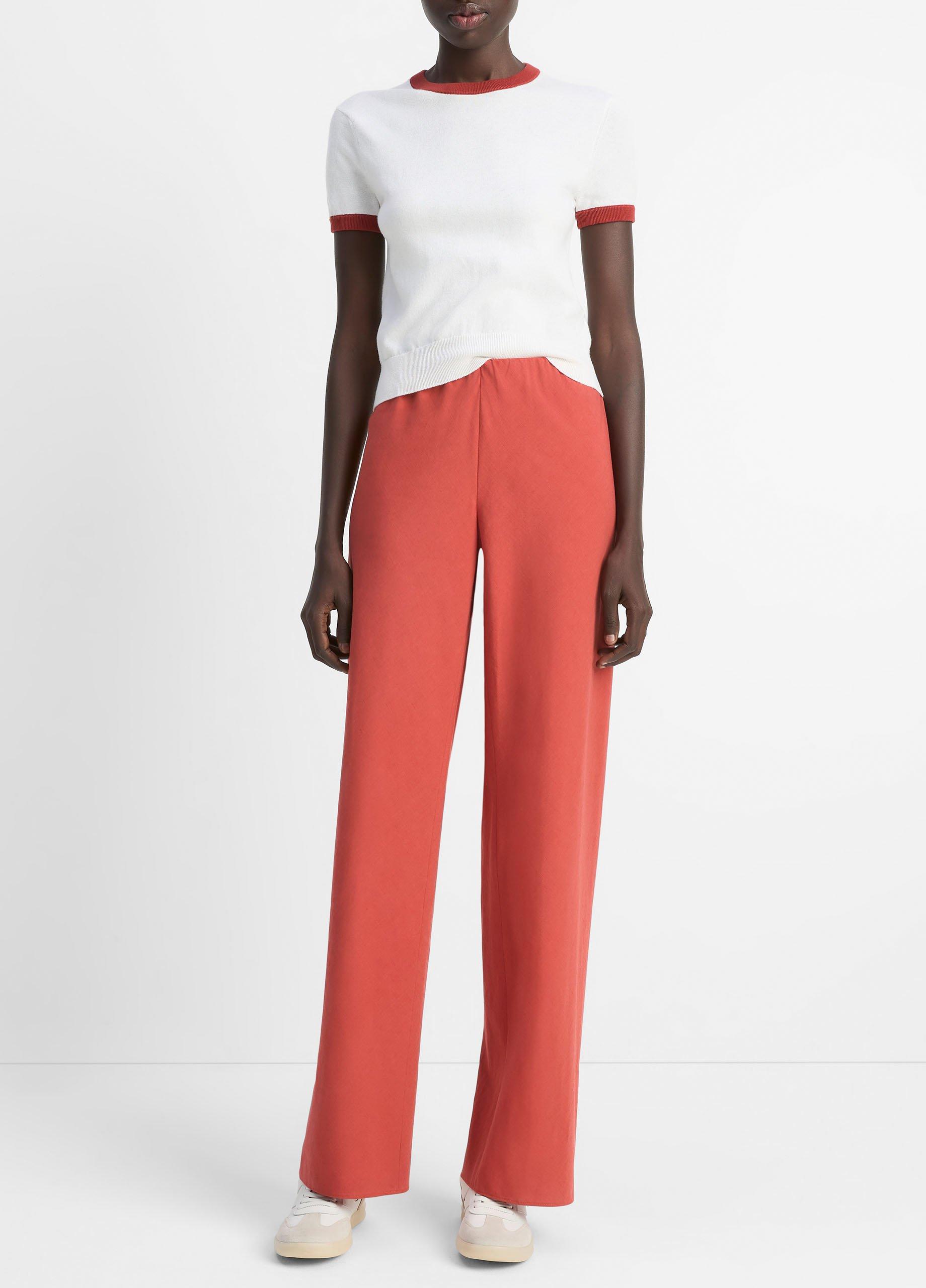 Women's Colette High-Rise Cotton & Linen-Blend Bias Pant, Terra, Size L Vince