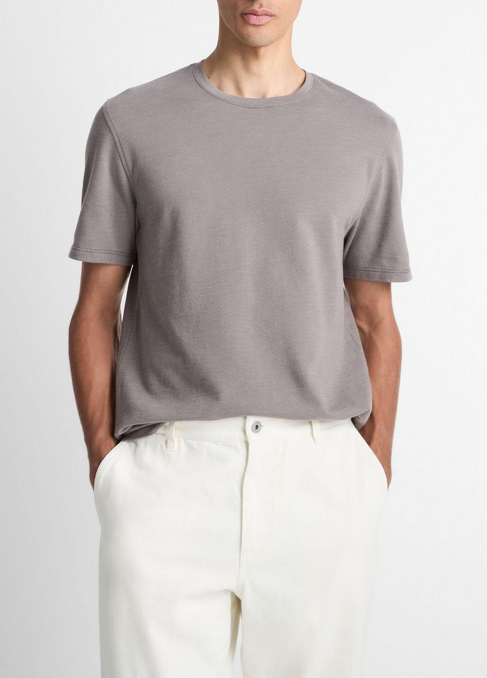 Men's Birdseye Jacquard Pima Cotton T-Shirt, Smoke/natural, Size XL Vince