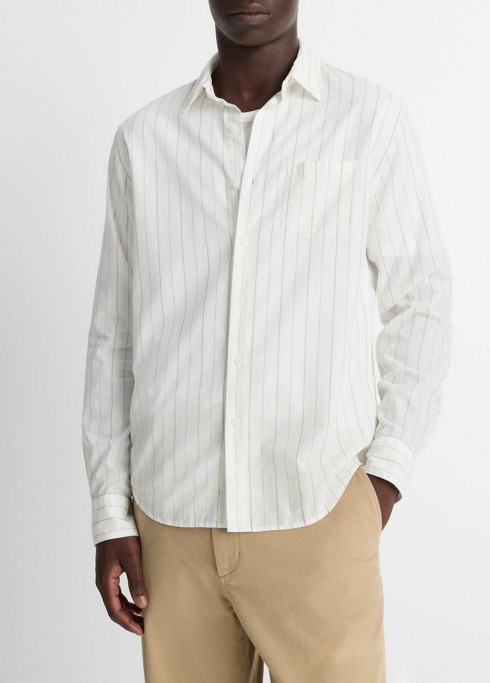 Men's Chatsworth Stripe Cotton Oxford Button-Front Shirt, Natural Combo, Size XXL Vince