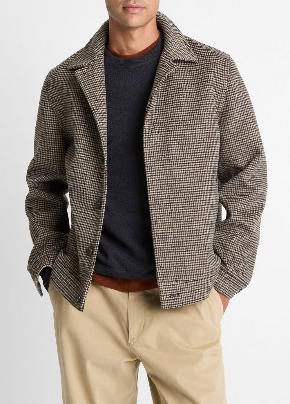 Men's Houndstooth Bomber Jacket, Dark Roast Combo, Size XXL Vince
