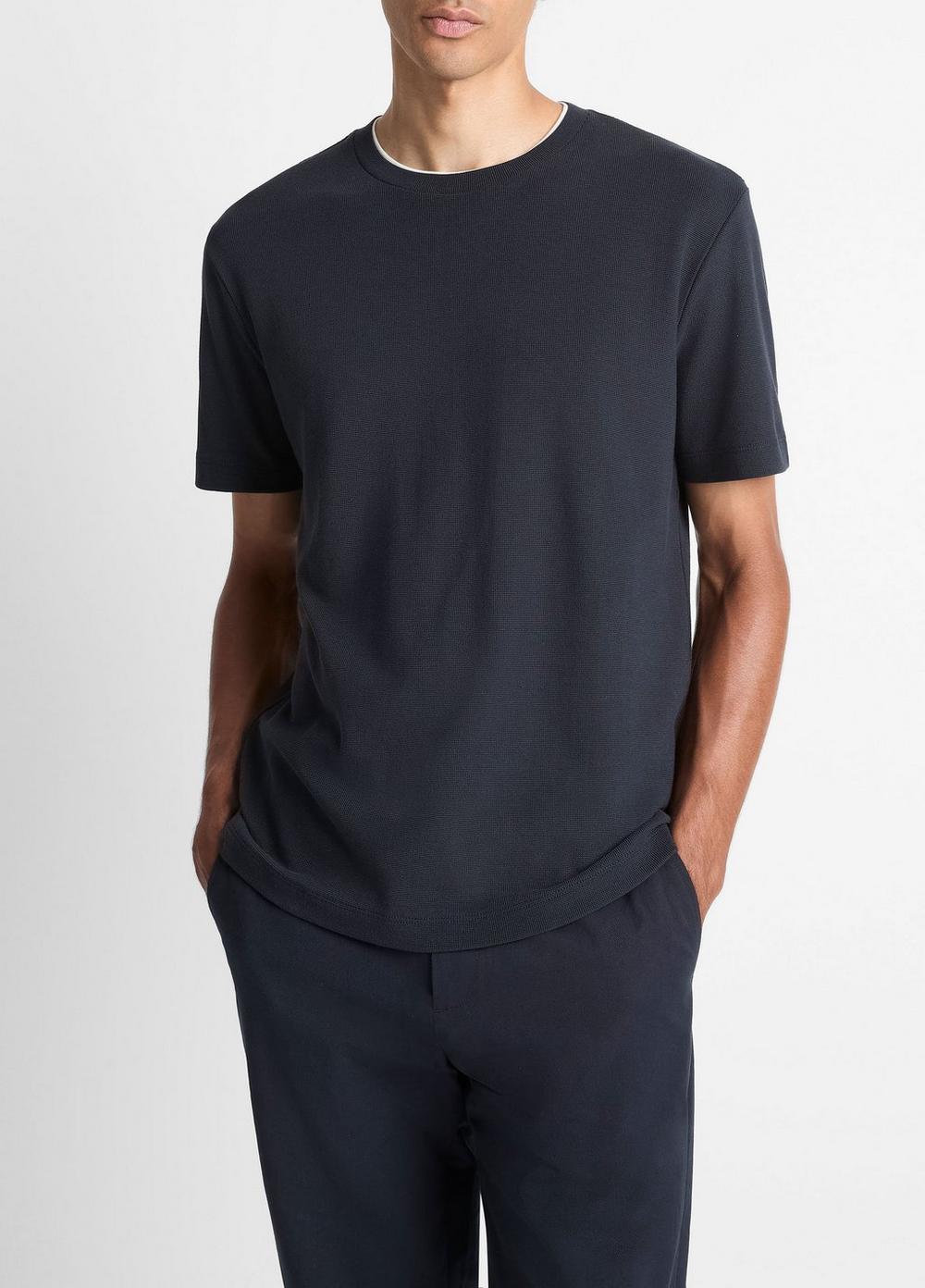 Men's Double-Neck Pima Cotton T-Shirt, Coastal Blue/blanco, Size M Vince