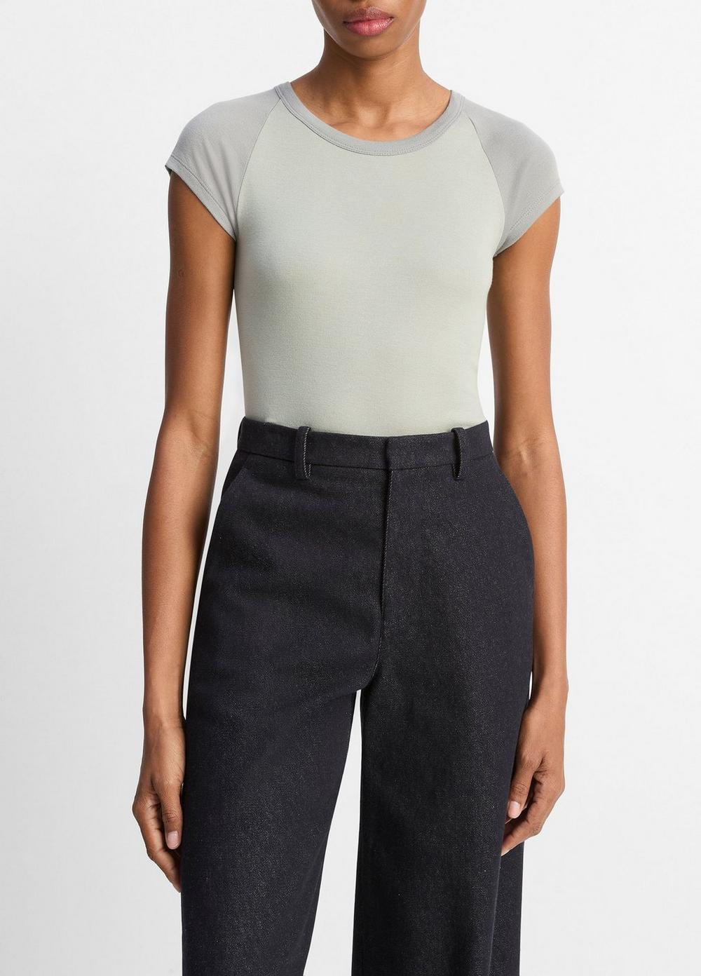 Women's Colorblock Pima Cotton Raglan T-Shirt, Sea Fog Combo, Size S Vince