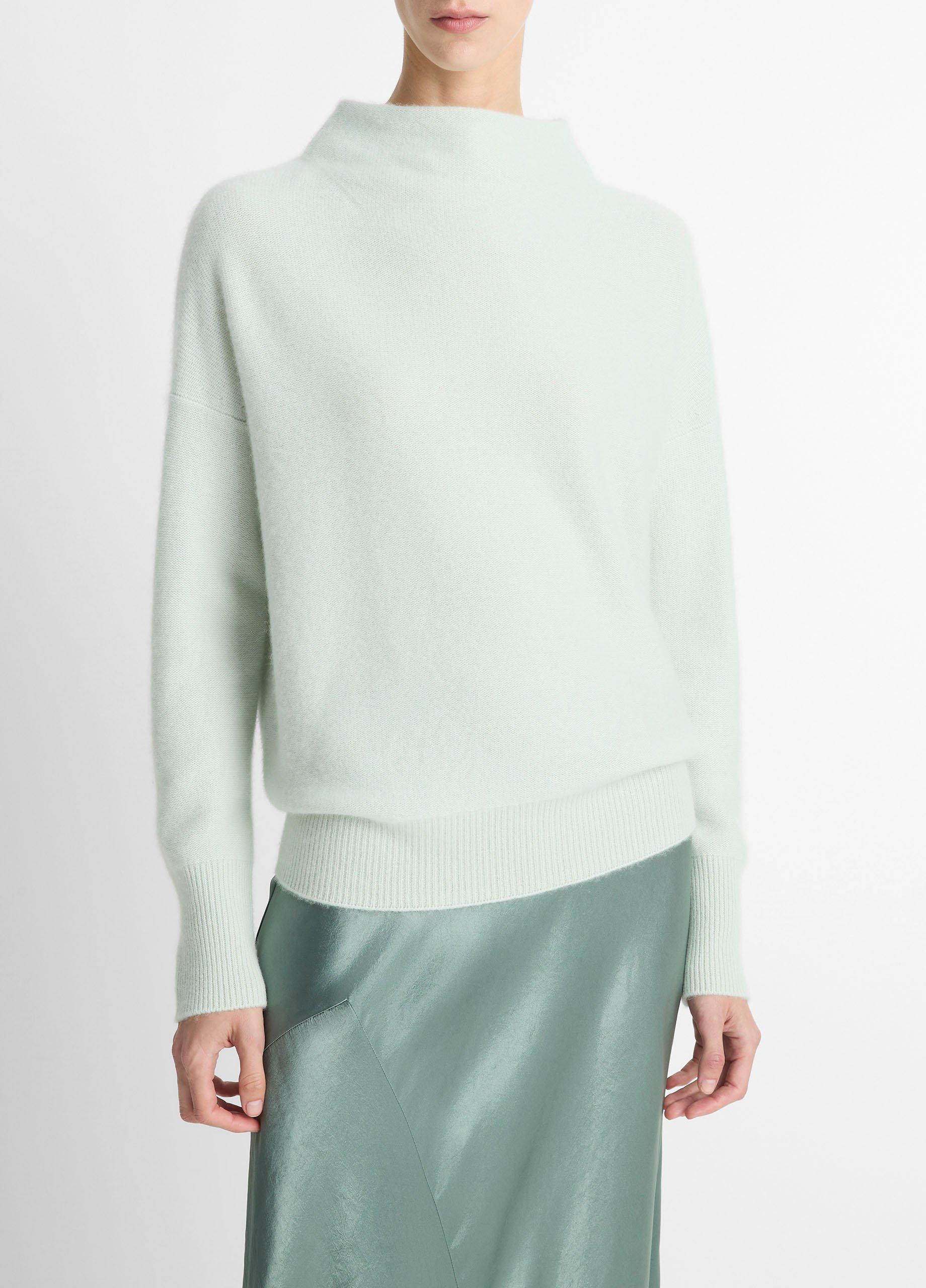 Women's Plush Cashmere Funnel-Neck Sweater, Aloe, Size M Vince