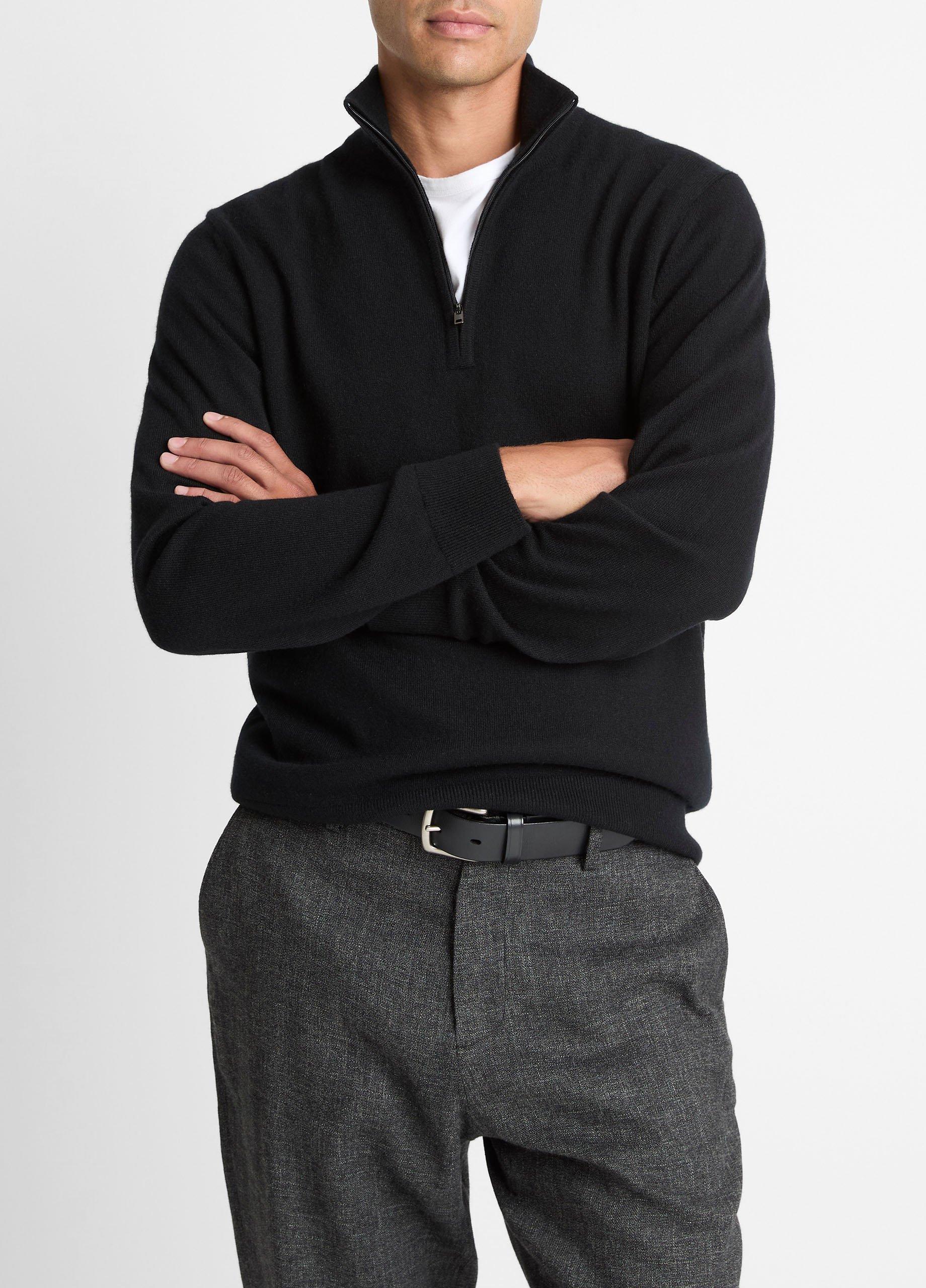 Men's Cashmere Quarter-Zip Sweater, Black, Size S Vince