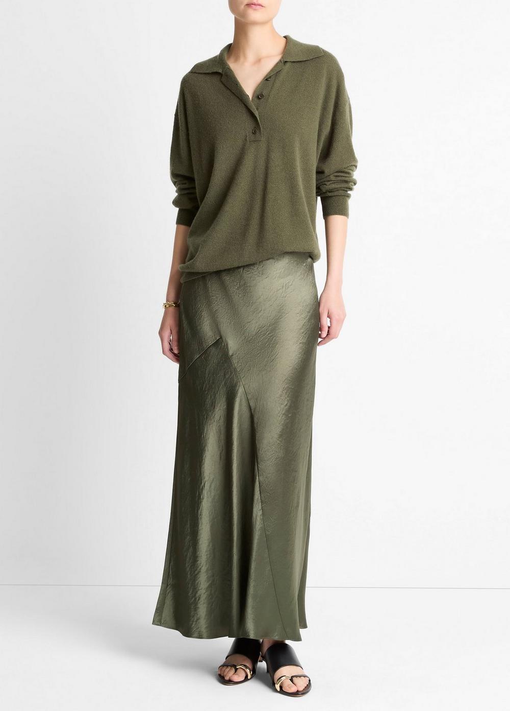 Women's Paneled Satin Bias Skirt, Herba, Size L Vince