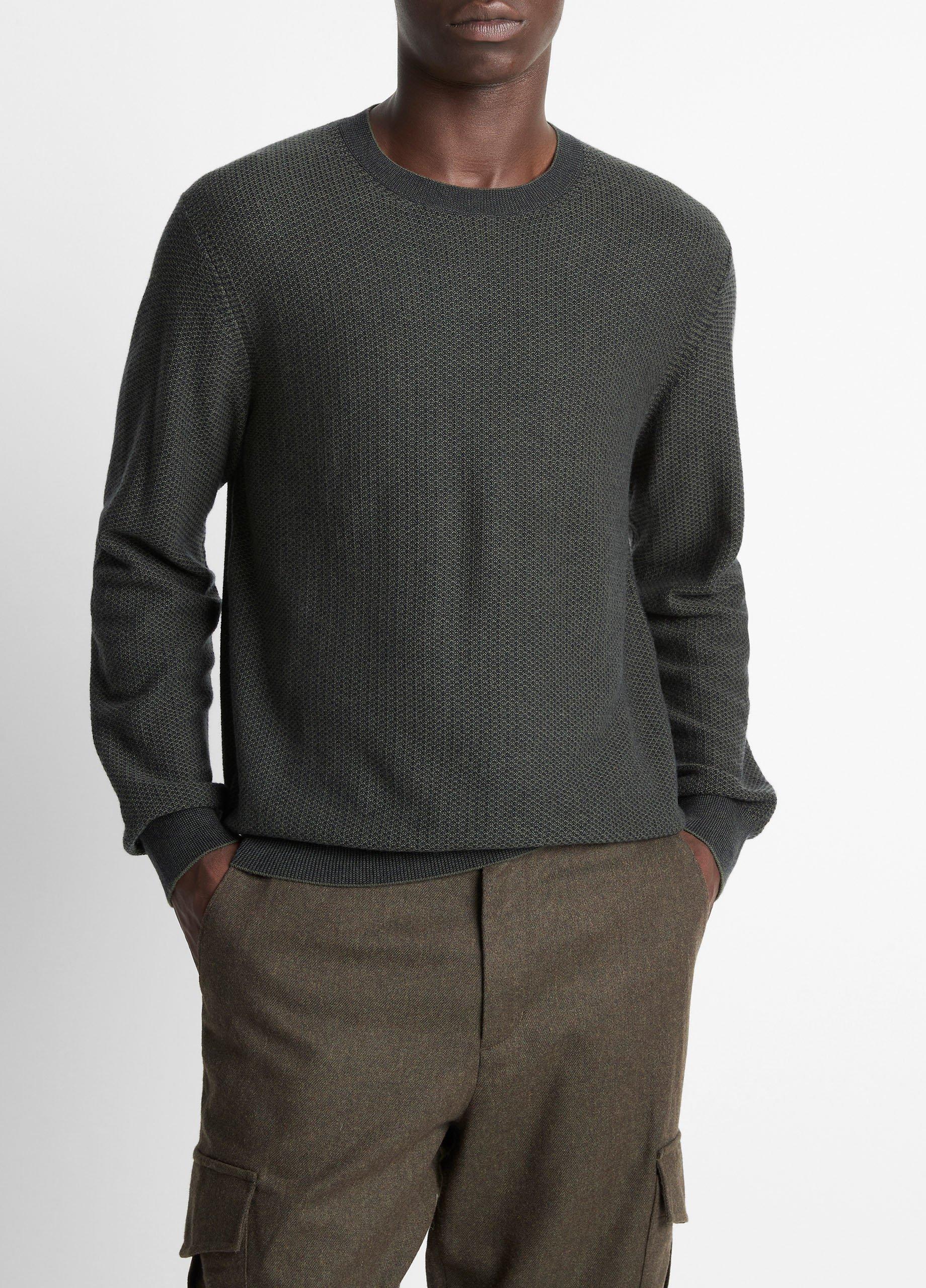 Men's Geo-jacquard Wool-Blend Crew Neck Sweater, Driver Green/coastal Blue, Size XL Vince