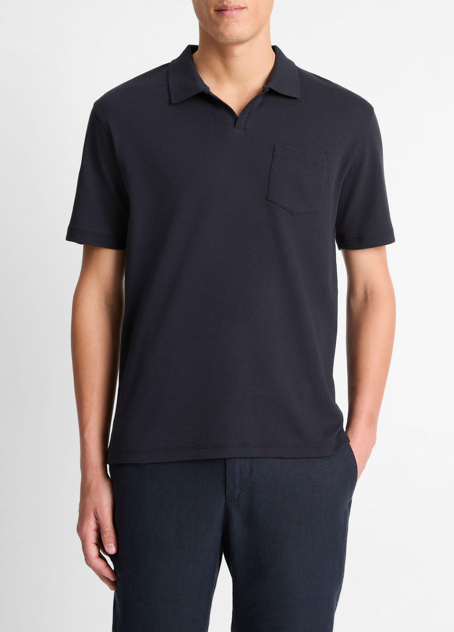 Men's Cotton-Blend Johnny-Collar Polo Shirt, Coastal Blue, Size XXL Vince