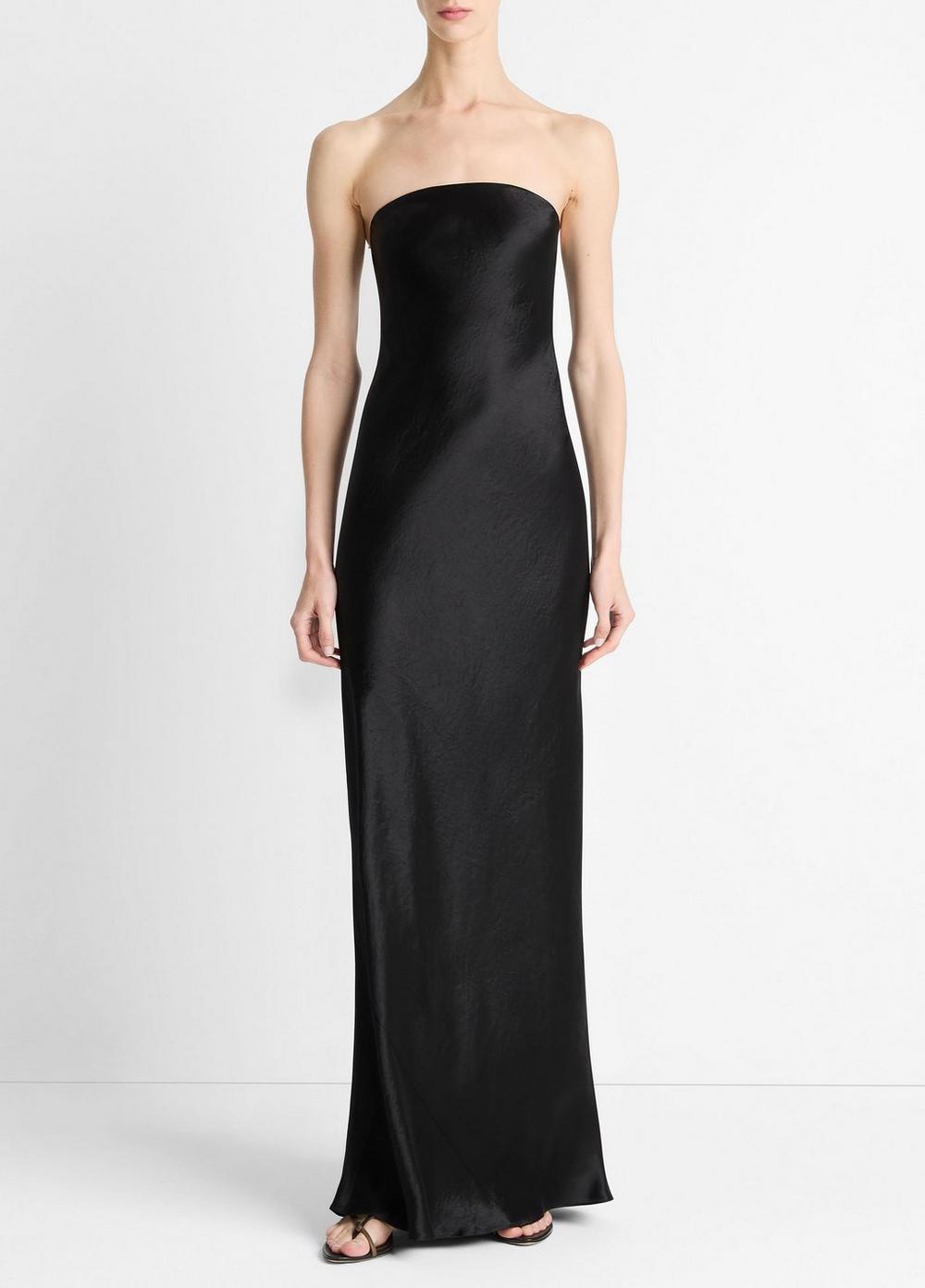 Women's Satin Strapless Maxi Dress, Black, Size 4 Vince