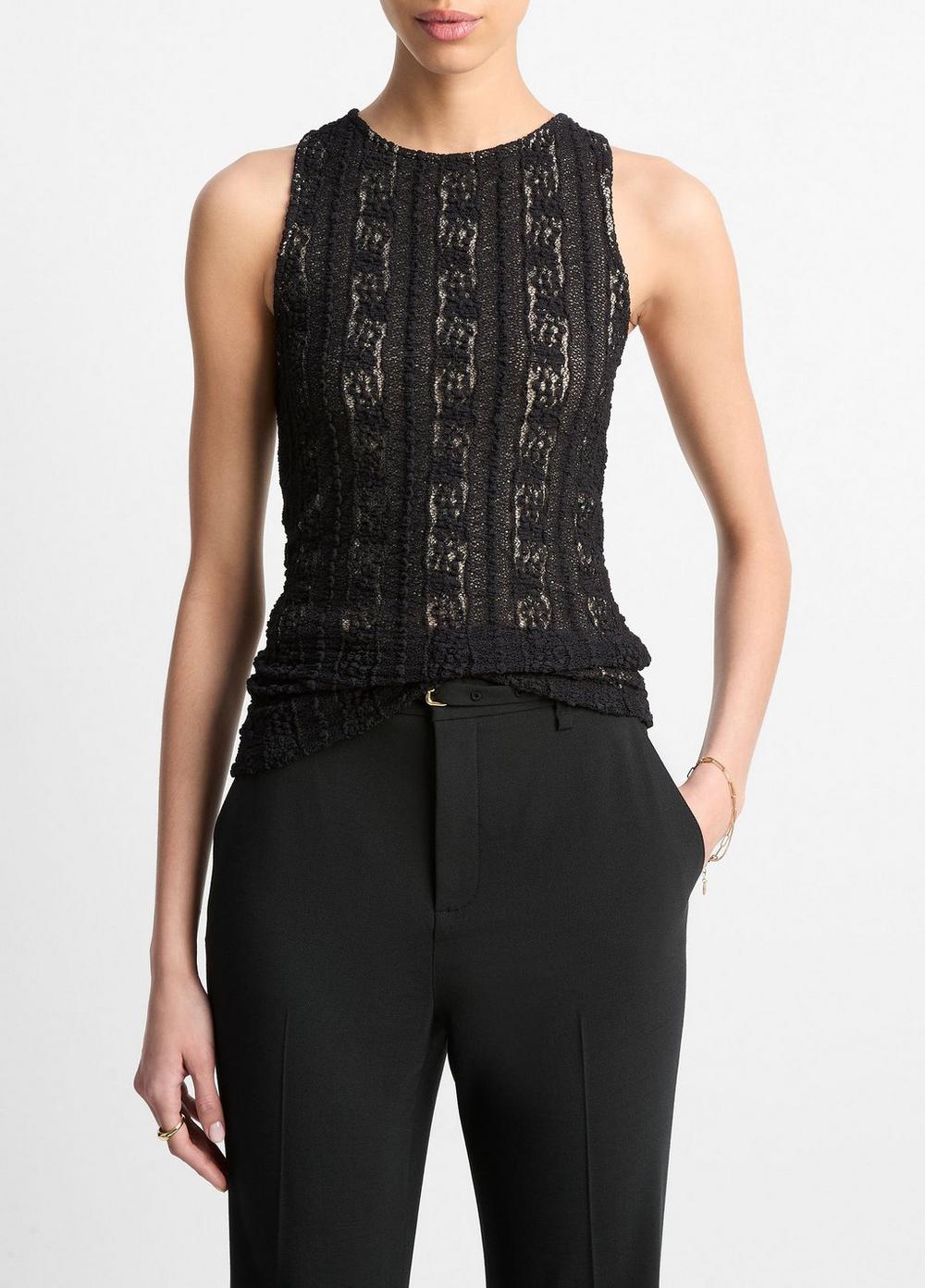 Women's Smocked Lace Shell, Black, Size L Vince