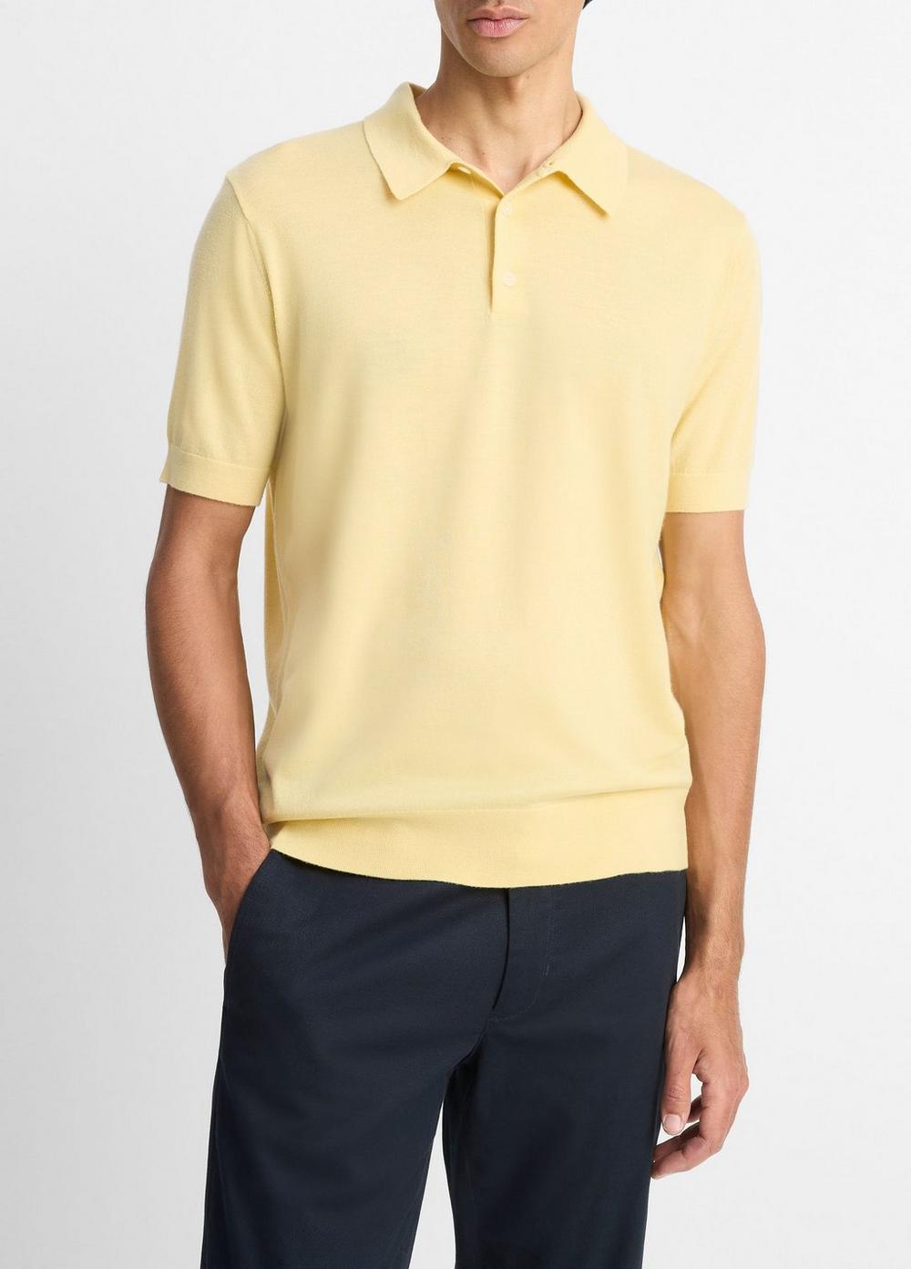 Men's Featherweight Merino Wool-Cashmere Polo Sweater, Golden Haze, Size XL Vince