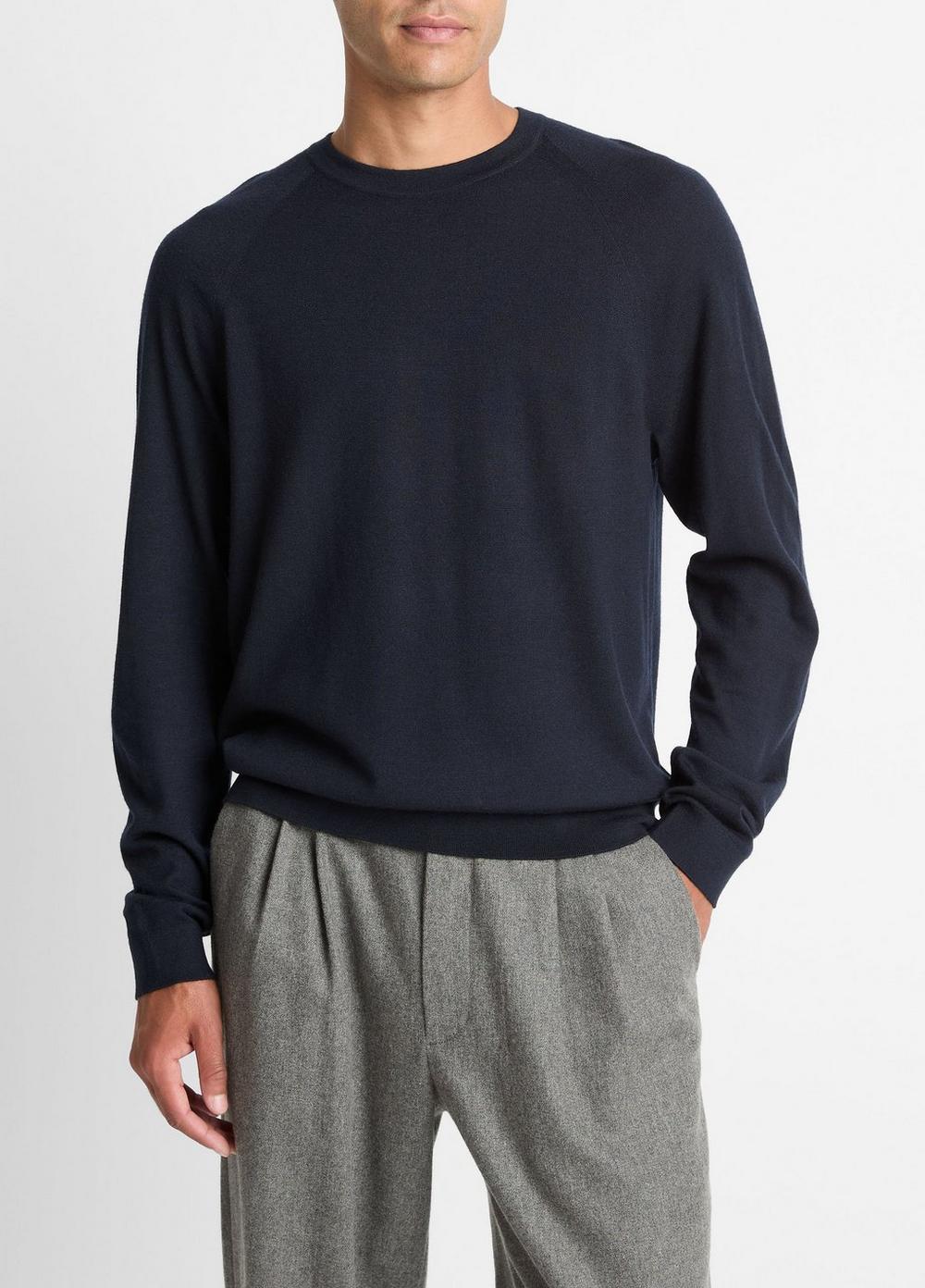 Men's Featherweight Wool-Cashmere Crew Neck Sweater, Coastal Blue, Size S Vince