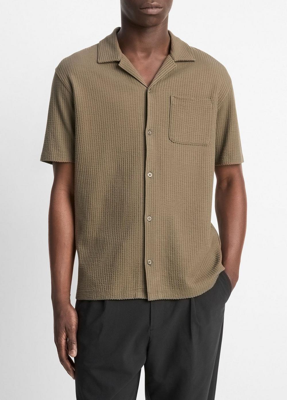 Men's Seersucker-Knit Cotton Cabana Shirt, Dome, Size M Vince