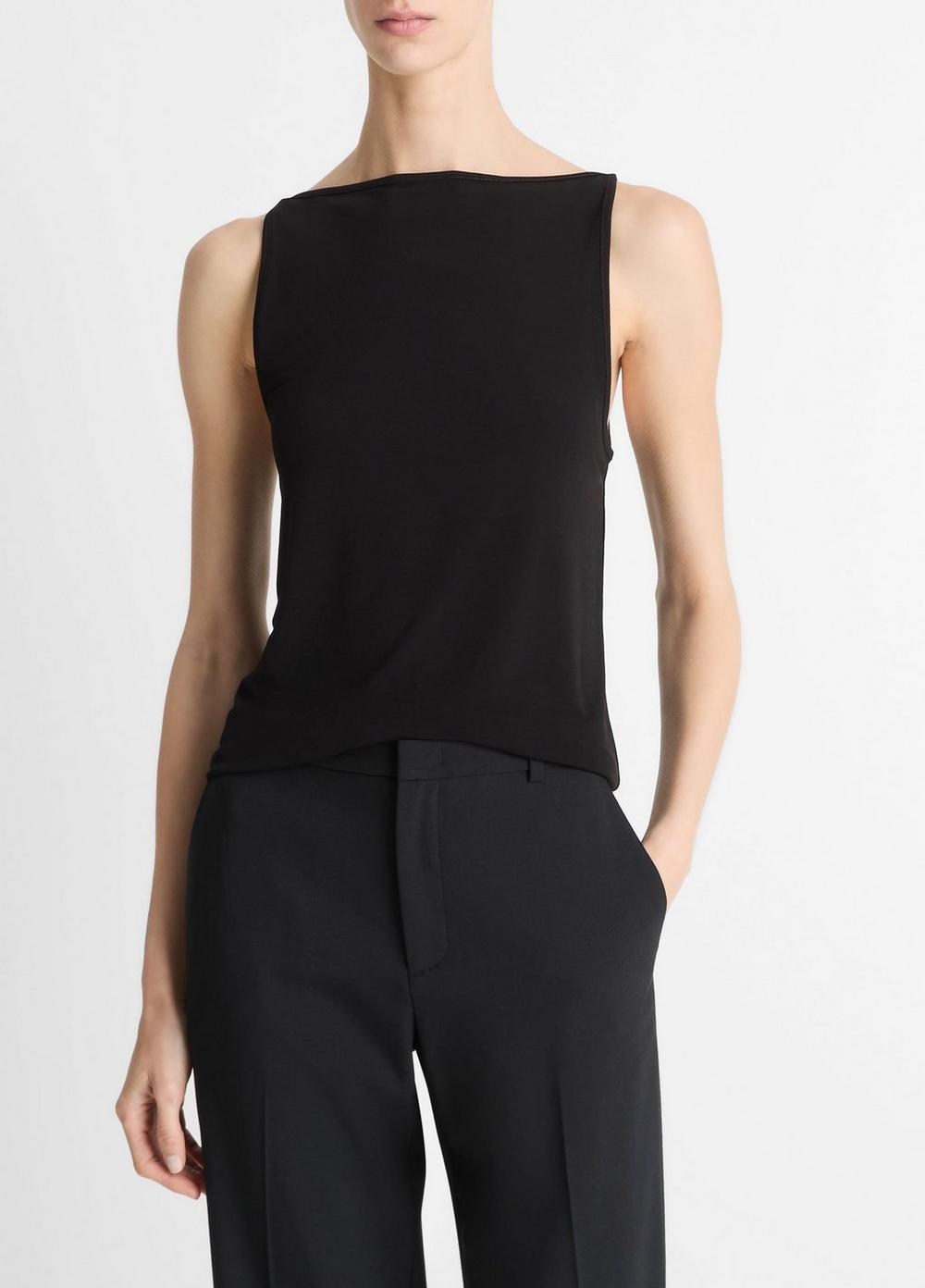Women's Matte Jersey Boat-Neck Tank, Black, Size XL Vince
