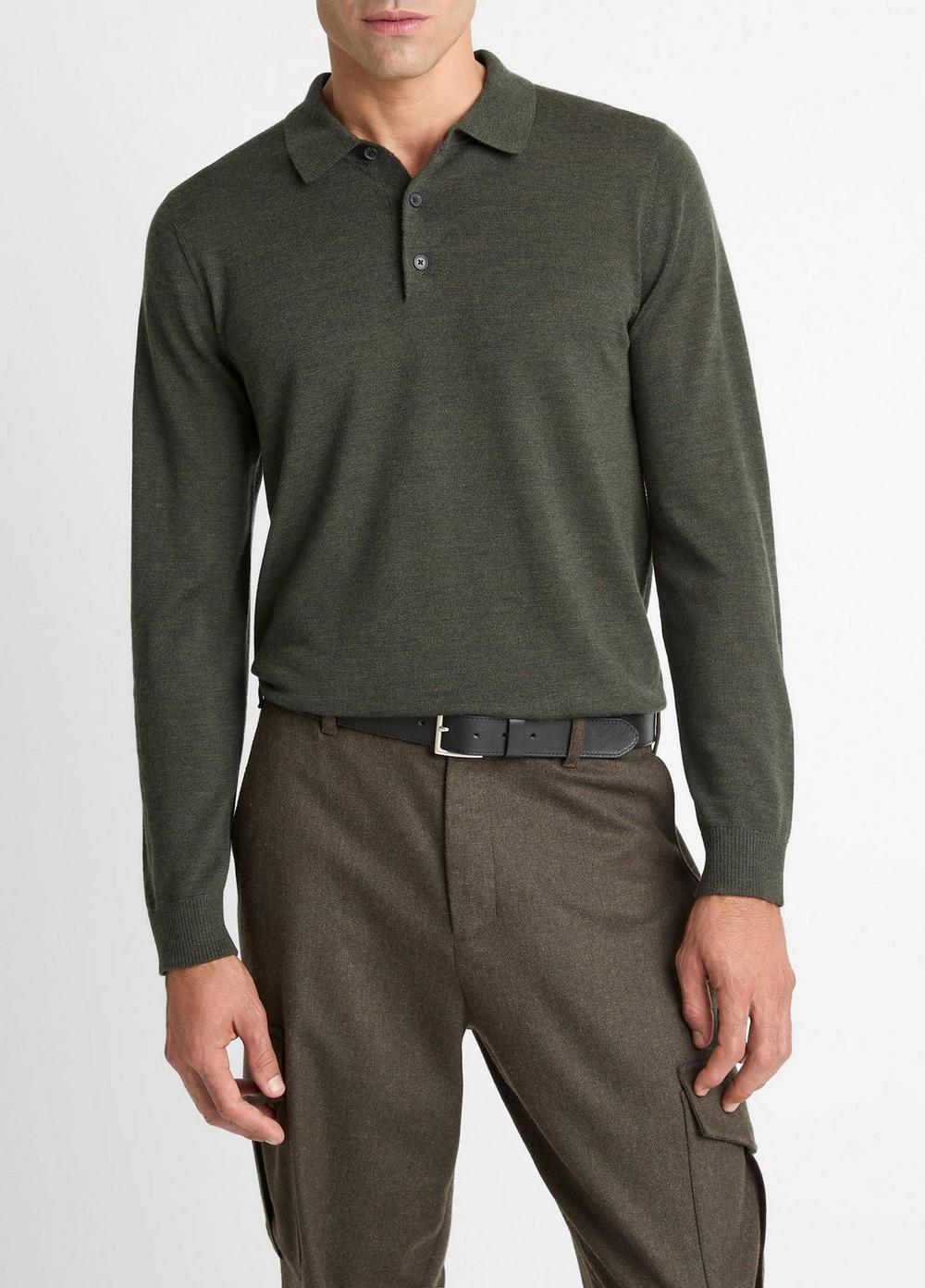 Men's Wool Polo Sweater, Dark Leaf, Size XXL Vince