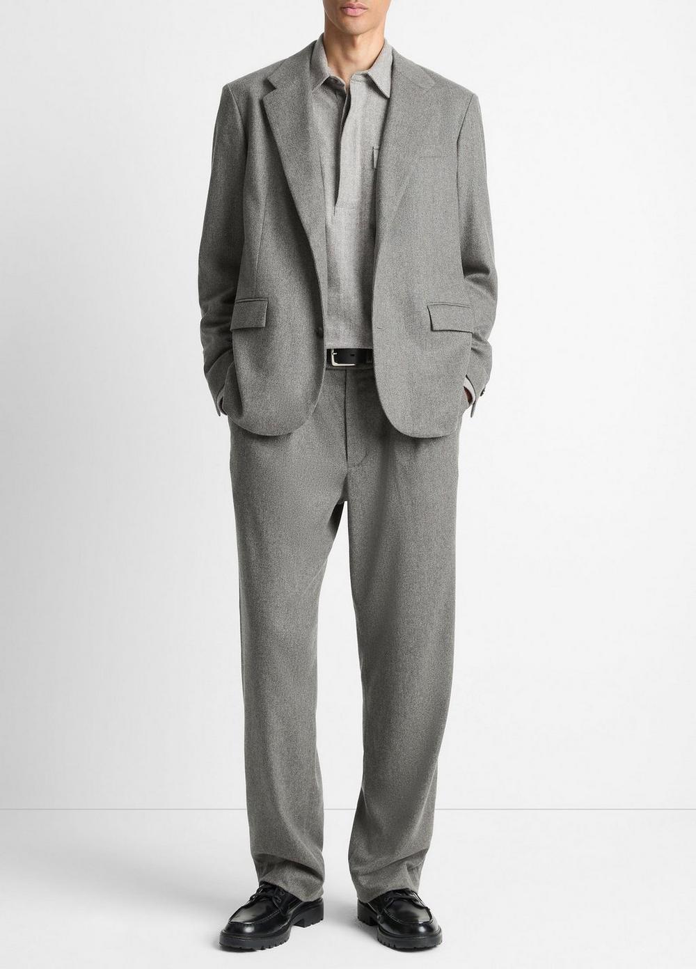Men's Italian Wool-Blend Flannel Double-Pleated Trouser, Medium Heather Grey, Size 32 Vince
