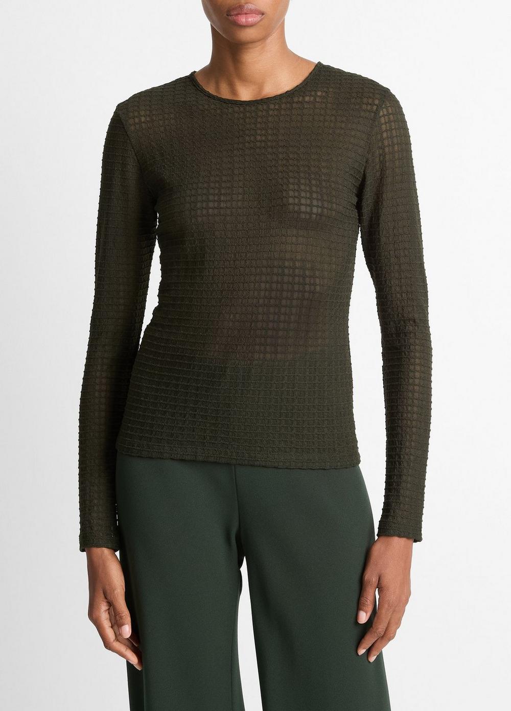 Women's Shadow Grid Long-Sleeve Top, Verde, Size S Vince