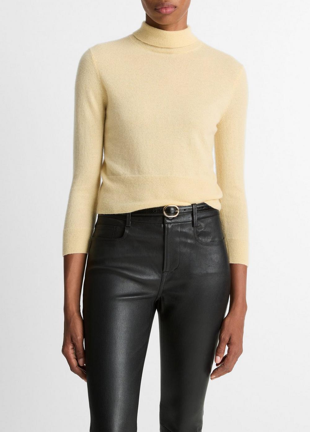 Women's Cashmere-Silk Three-quarter-Sleeve Mock-Neck Sweater, Palazzo, Size S Vince