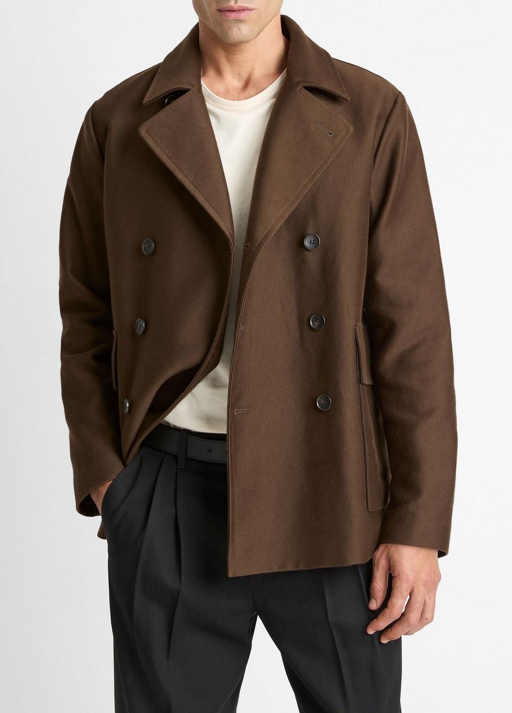 Men's Italian Peached Cotton Peacoat, Dark Highland, Size M Vince by Vince
