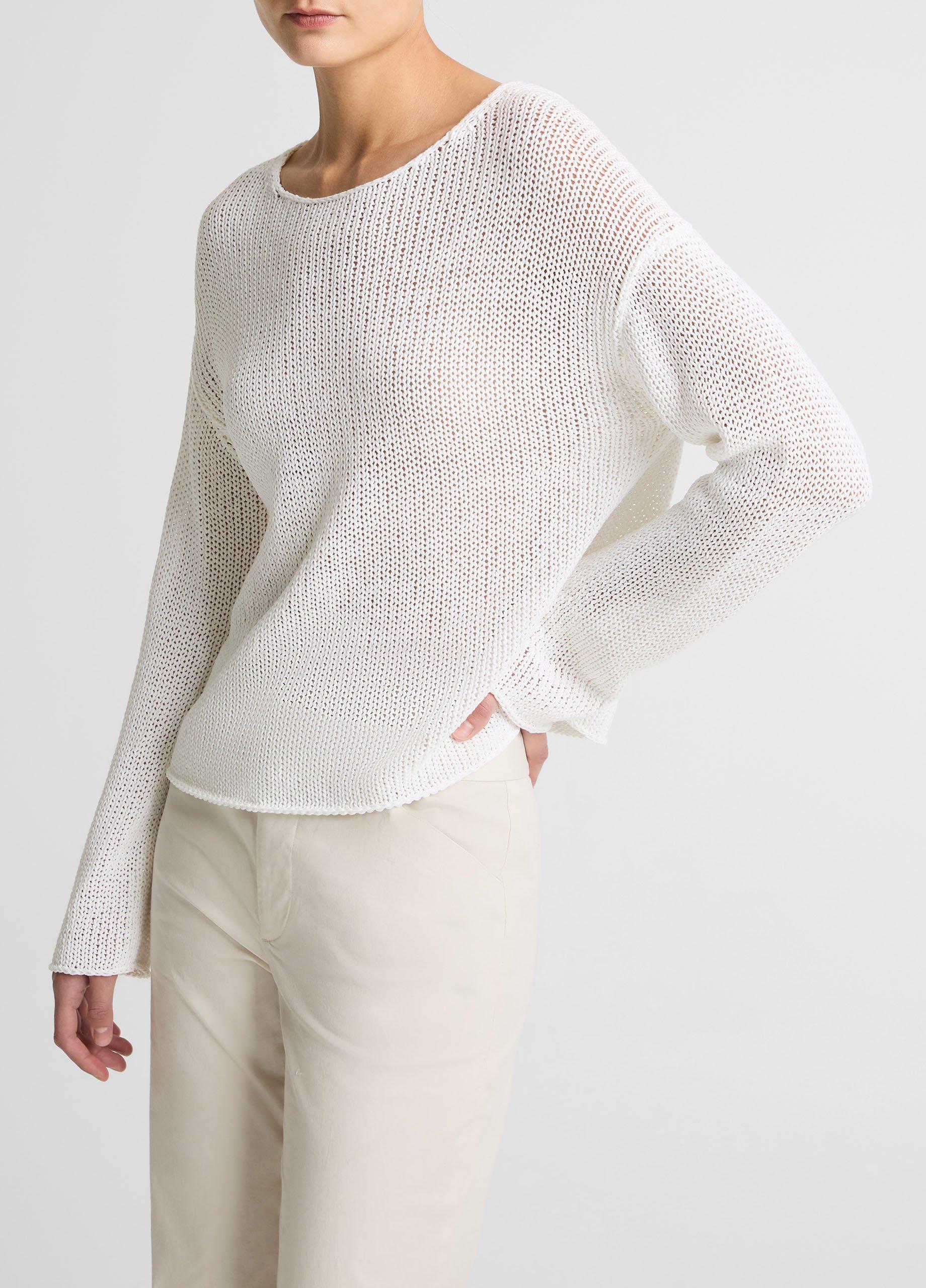 Women's Italian Coated Cotton-Blend Sweater, Optic White, Size S Vince