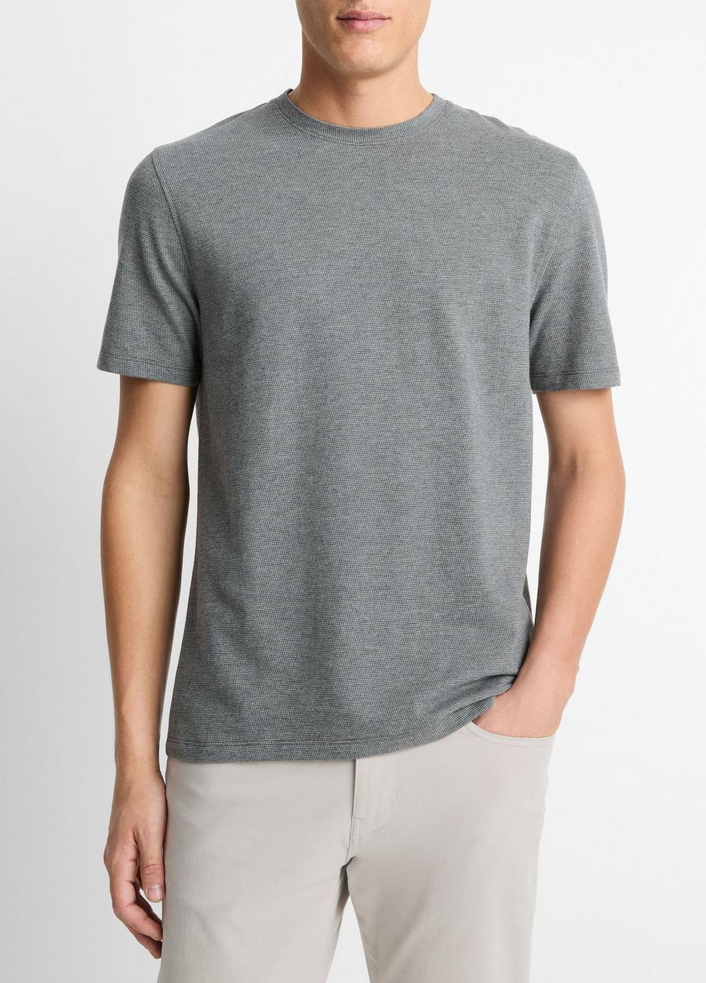 Men's Birdseye Jacquard Pima Cotton T-Shirt, Medium Heather Grey/natural, Size XXL Vince