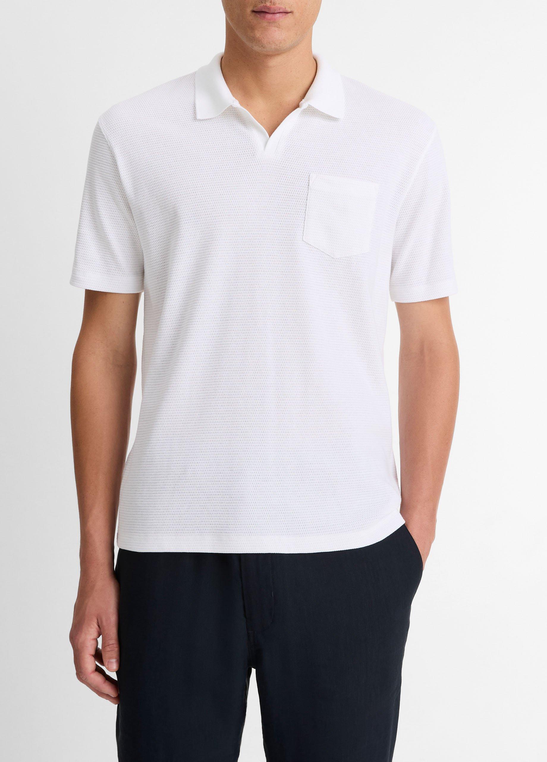 Men's Cotton-Blend Johnny-Collar Polo Shirt, Optic White, Size M Vince