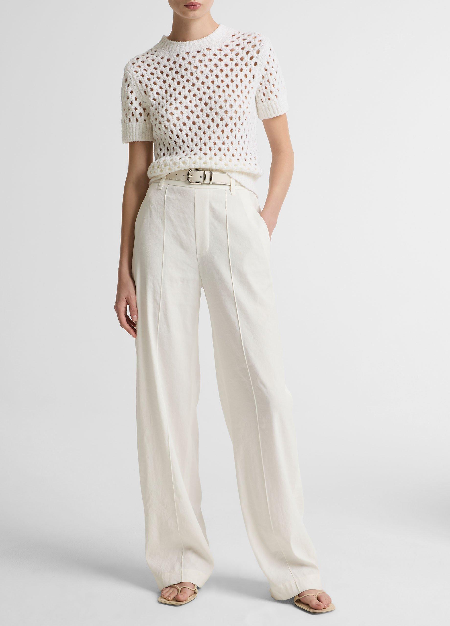 Women's Joan High-Rise Linen-Blend Pull-On Pant, Off White, Size M Vince