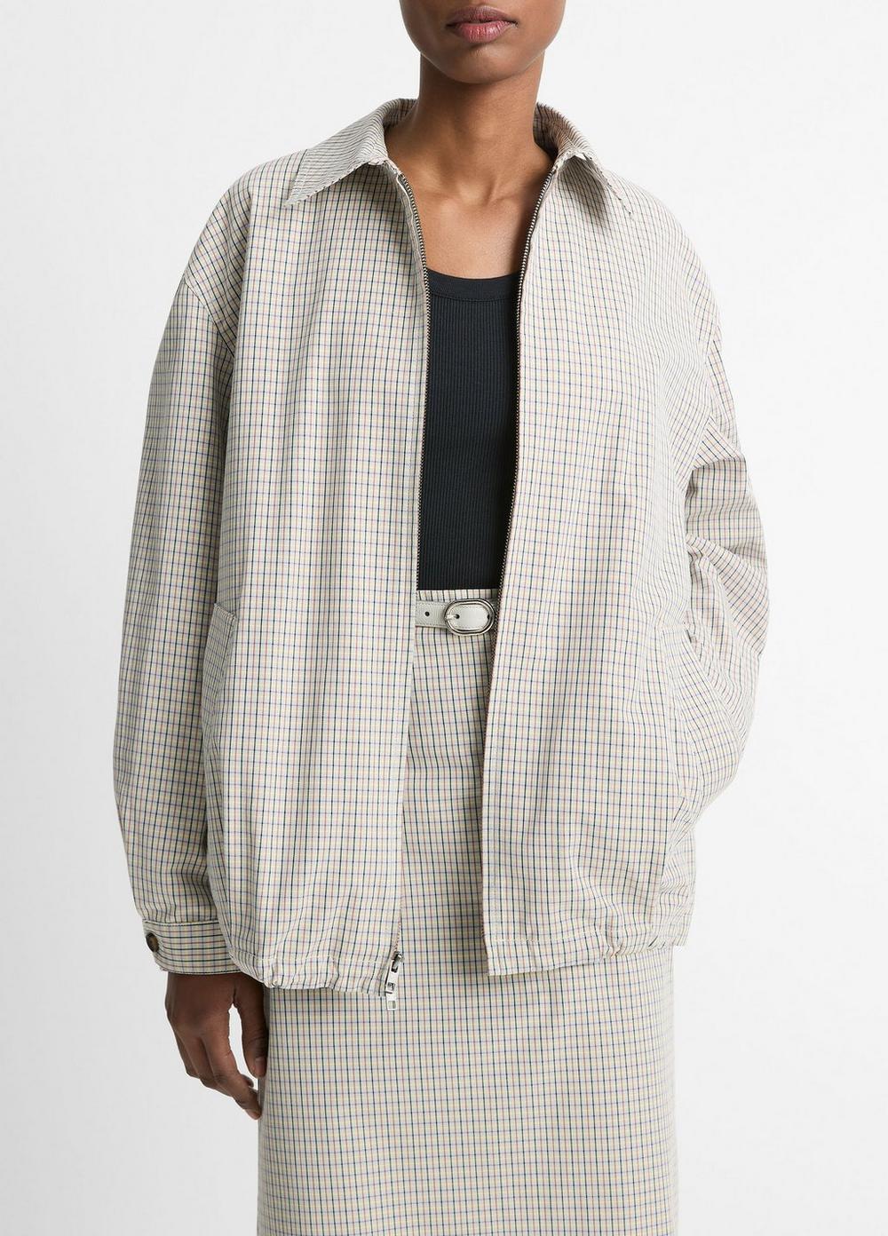 Women's Gardener's Check Cotton Oversized Bomber Jacket, Stone/tan, Size M Vince by Vince