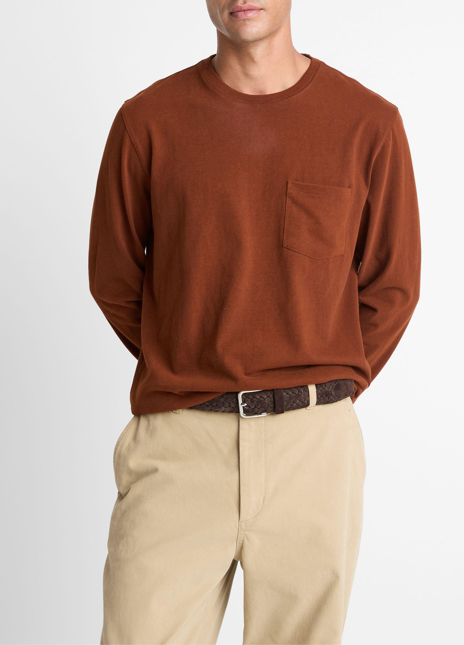 Men's Sueded Jersey Long-Sleeve Pocket T-Shirt, Copperhead, Size XS Vince