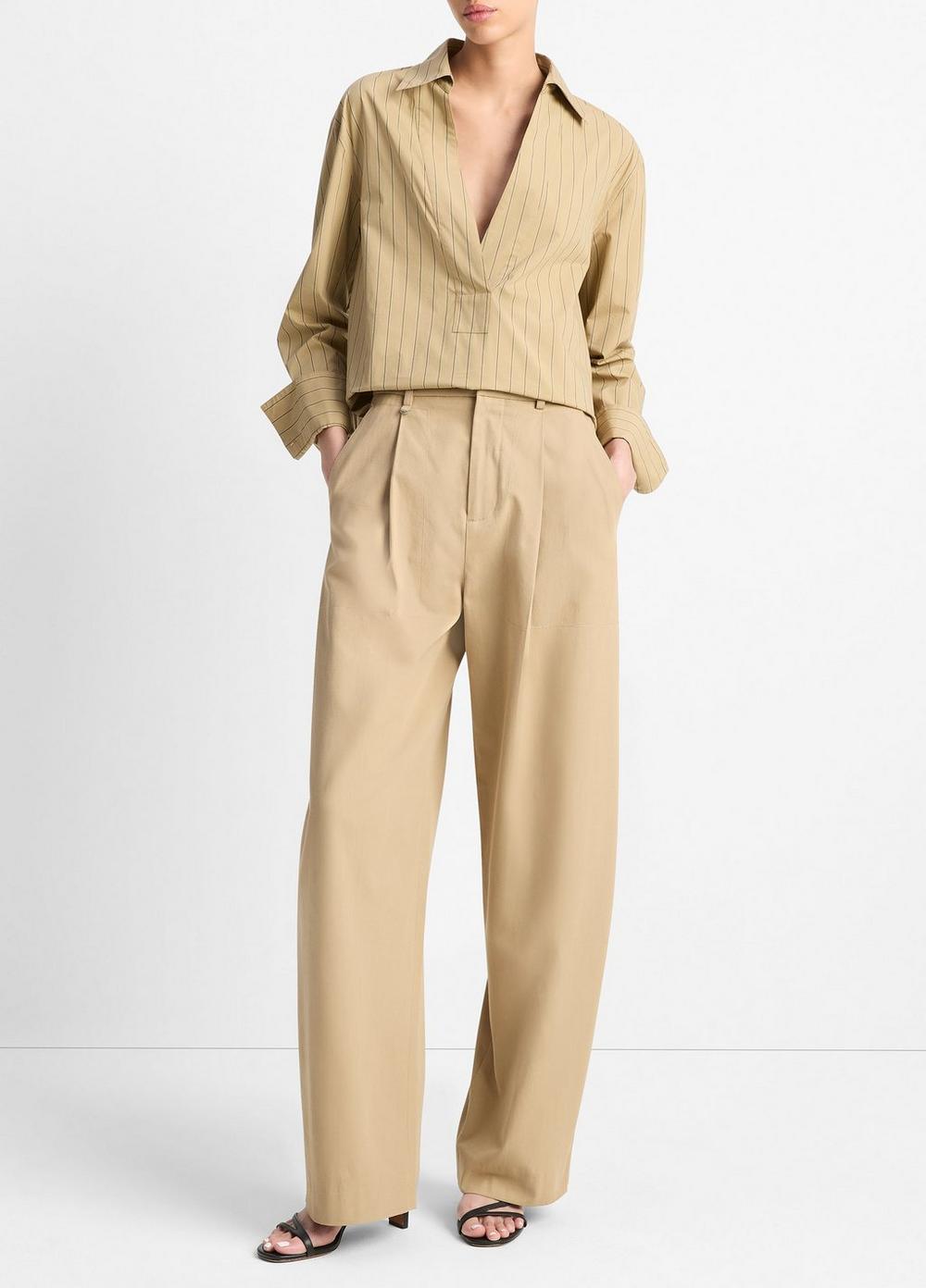 Women's Italian Cotton Pleated Trouser, Fawn, Size 2 Vince