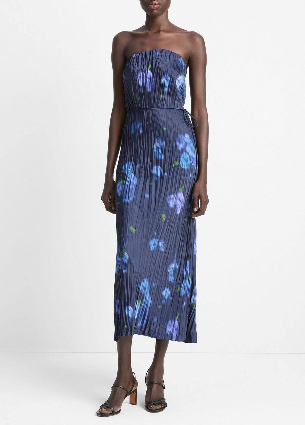 Women's Poppy Blur Crushed Satin Dress, Midnight, Size S Vince