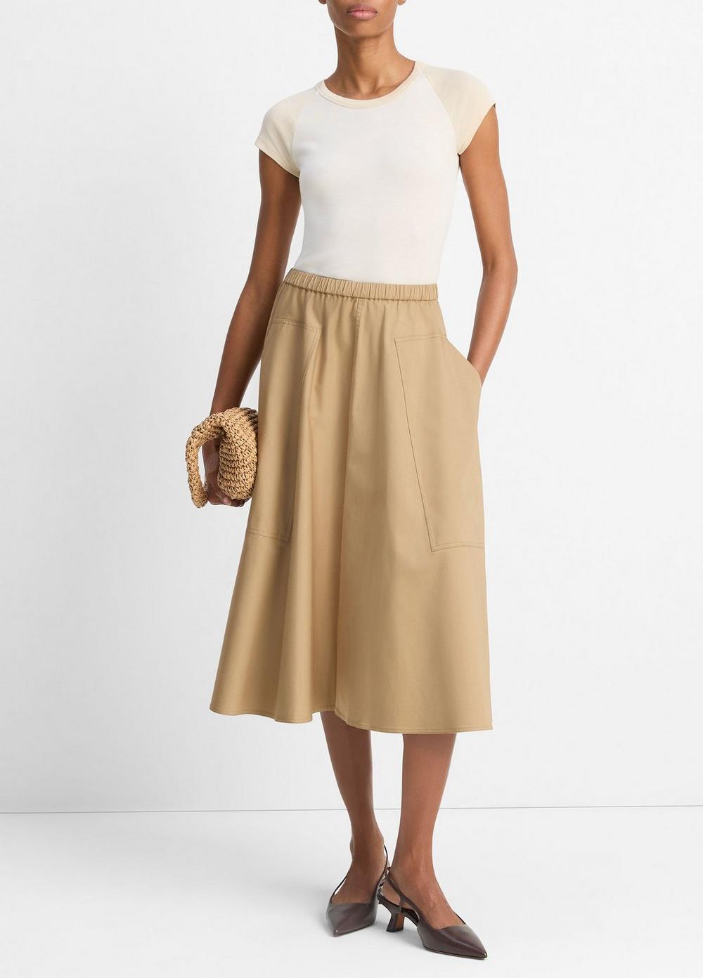 Women's Cotton Full Skirt, Dark Barley, Size L Vince
