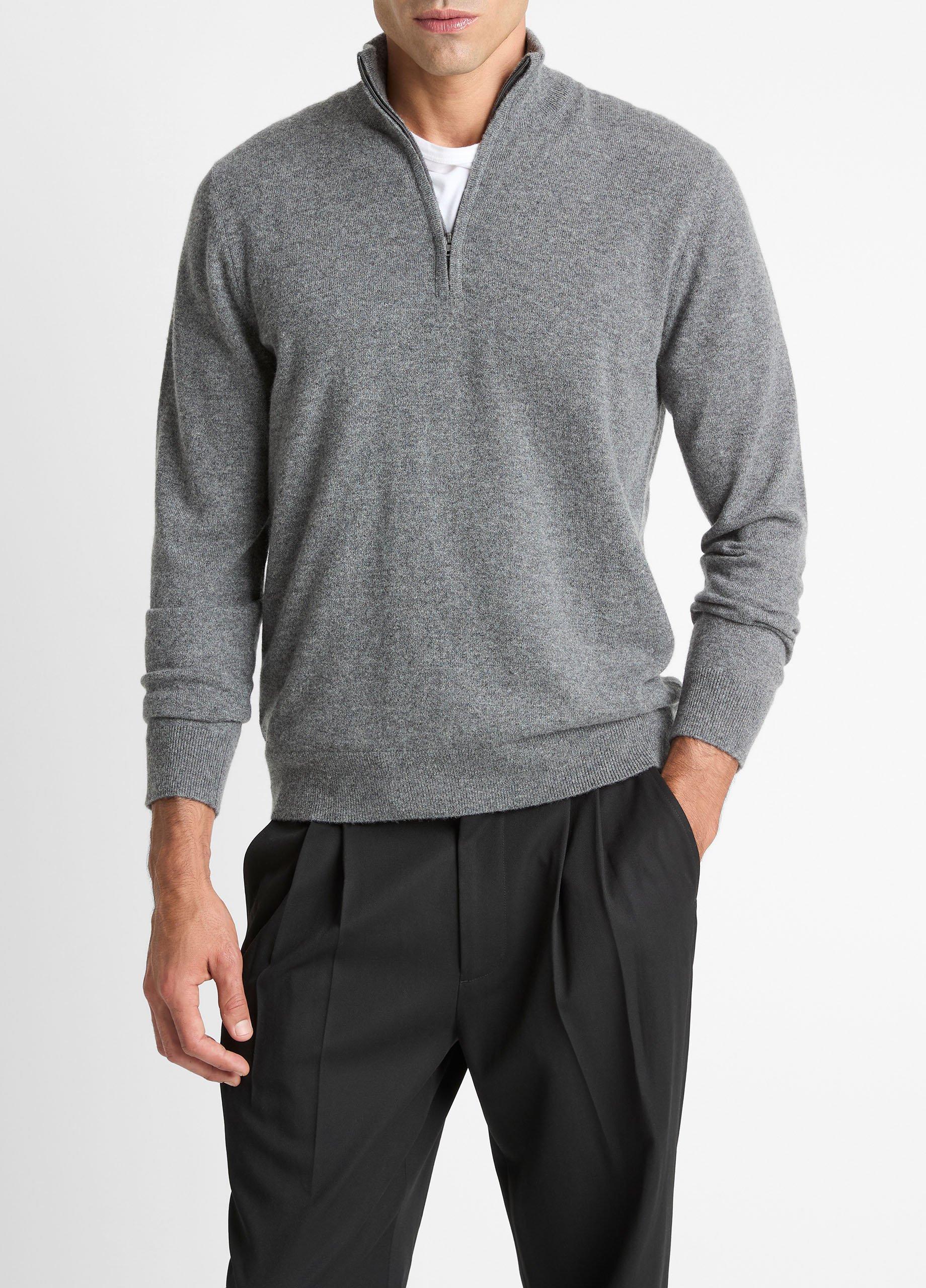 Men's Cashmere Quarter-Zip Sweater, Medium Heather Grey, Size S Vince