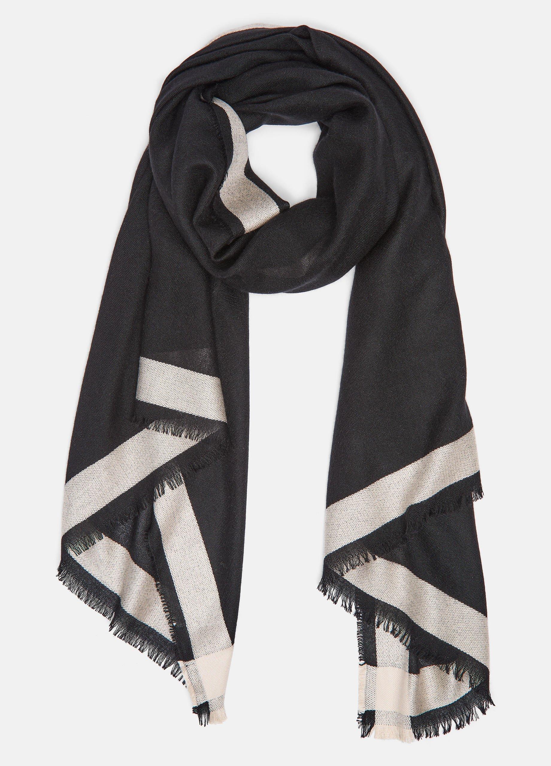 Women's Border-Stripe Cashmere-Silk Satin Scarf, Black/sandbar Vince