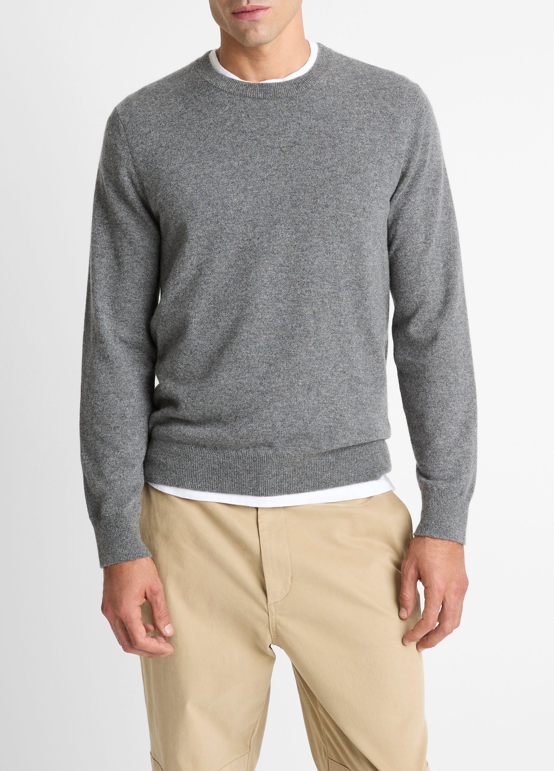 Men's Cashmere Crew Neck Sweater, Medium Heather Grey, Size S Vince