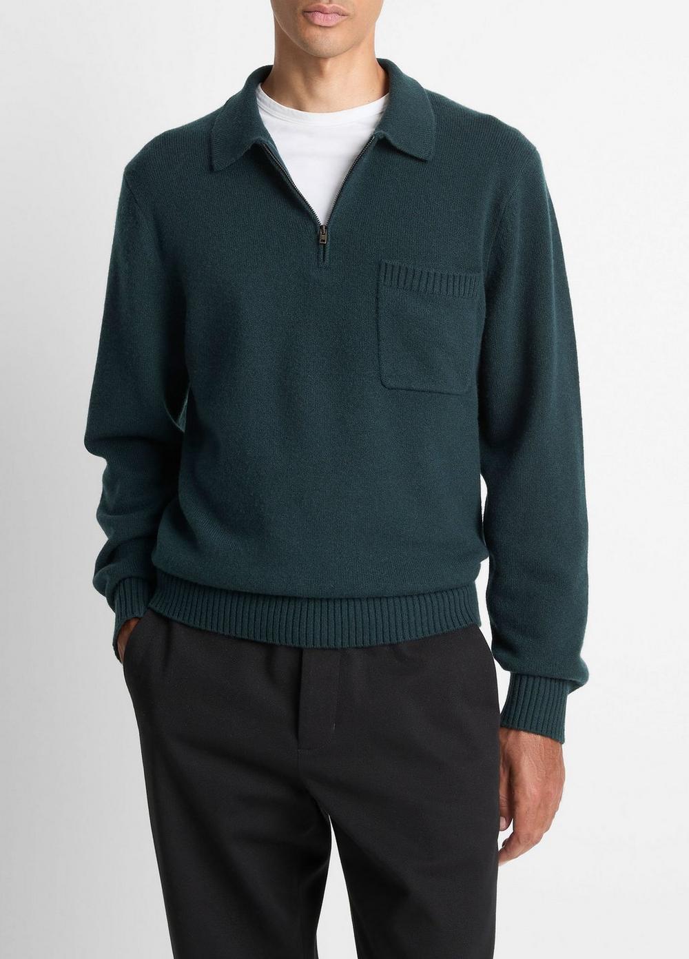 Men's Wool & Cashmere-Blend Quarter-Zip Polo Sweater, Country Racer, Size S Vince