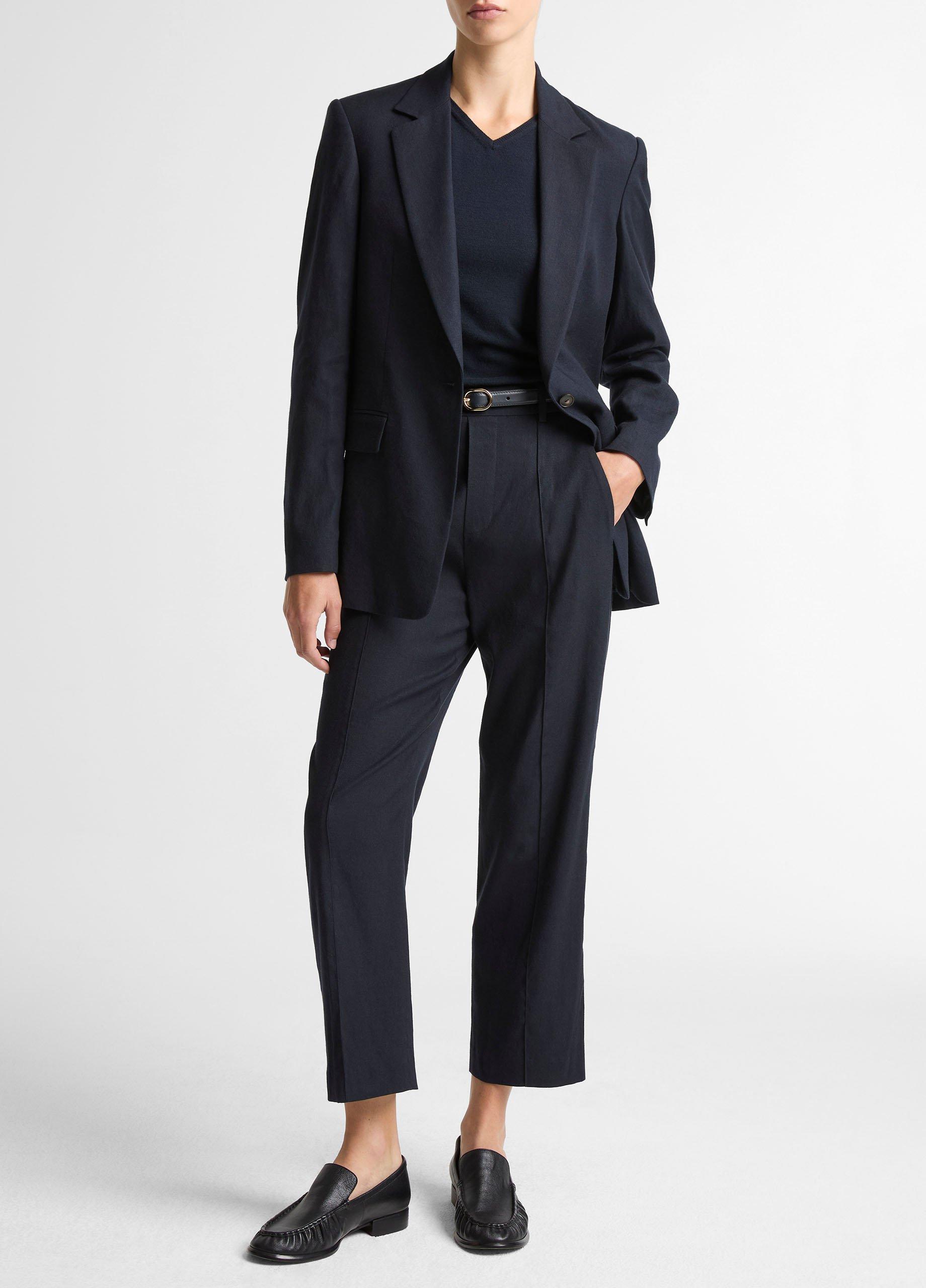 Women's Grace Mid-Rise Linen-Blend Pull-On Pant, Coastal Blue, Size M Vince