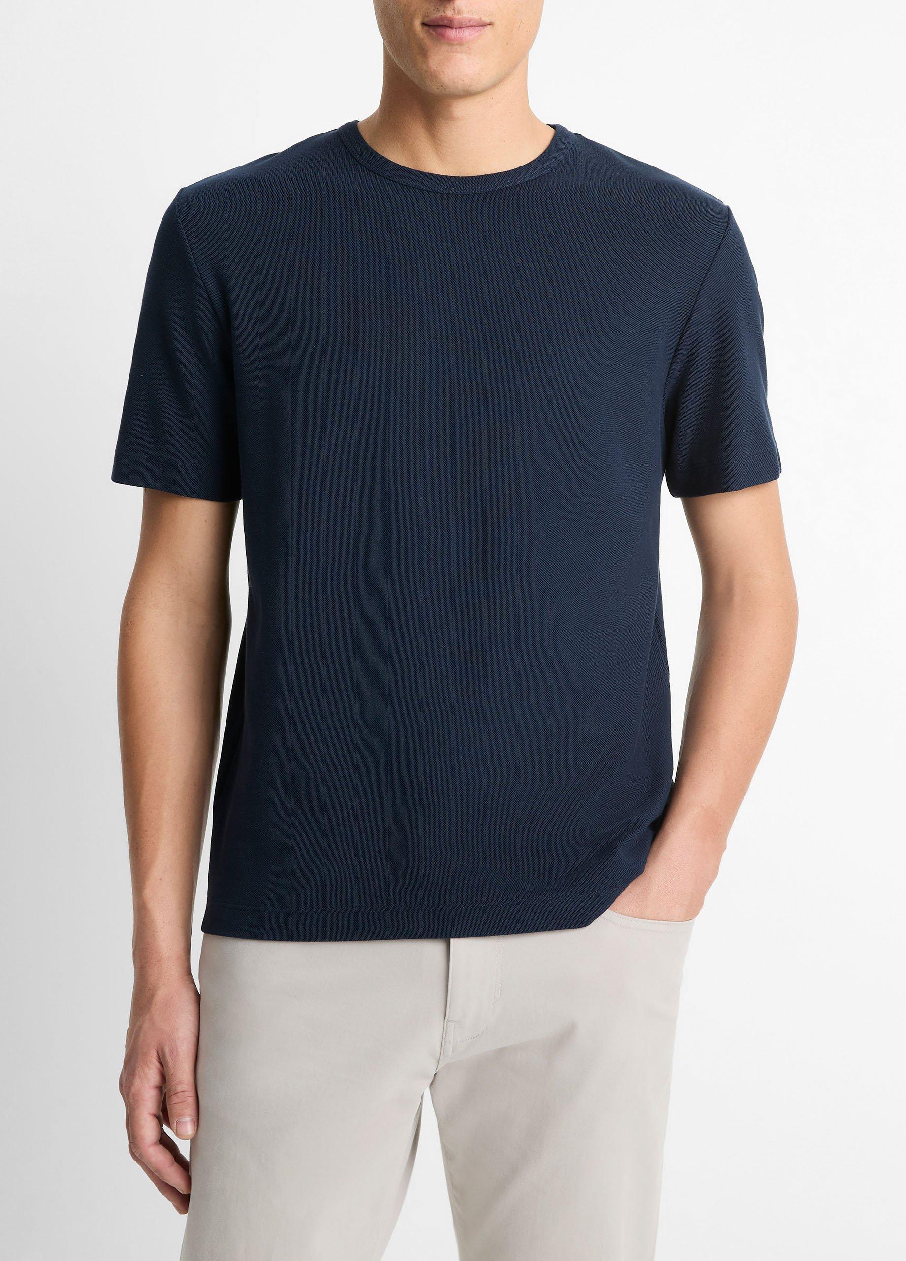 Men's Pima Cotton Piqué Crew Neck T-Shirt, Coastal Blue, Size M Vince