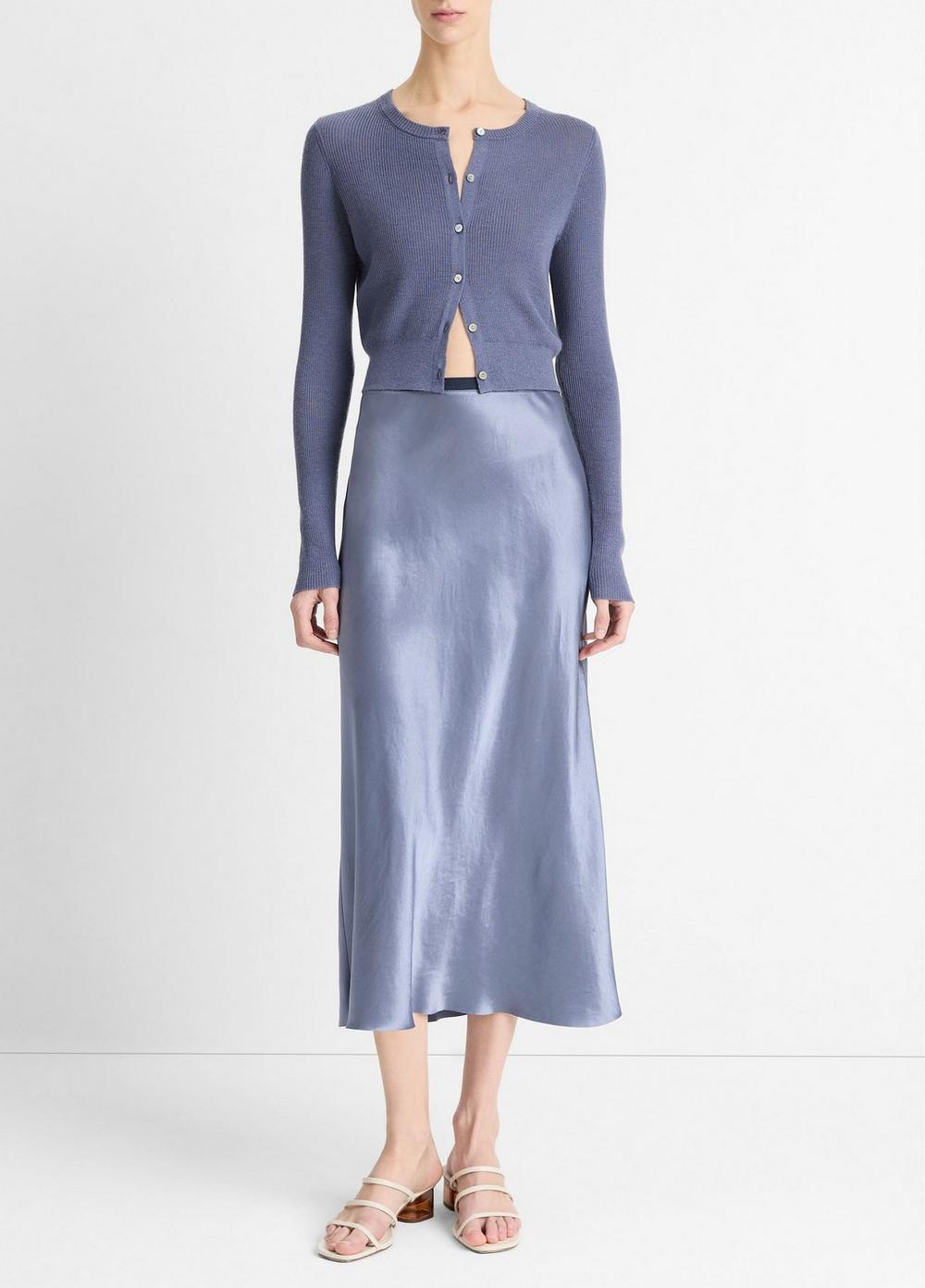 Women's Contrast-Waistband Satin Bias Skirt, Mauve Thistle, Size XL Vince