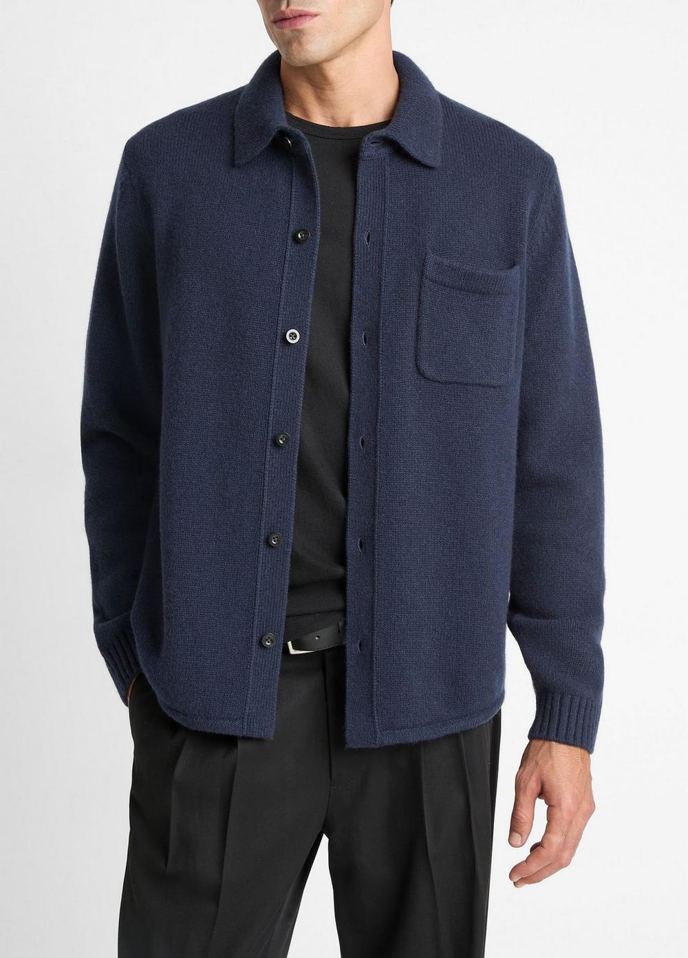 Men's Wool Sweater Shirt, Coastal Blue, Size M Vince