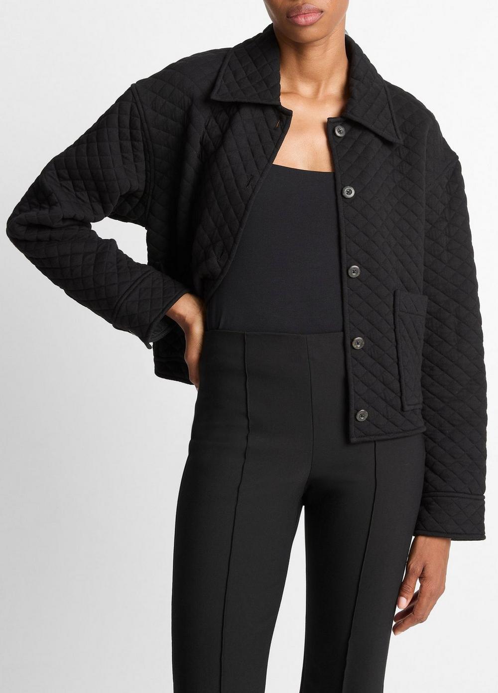 Women's Quilted Cotton-Blend Collared Jacket, Black, Size M Vince by Vince