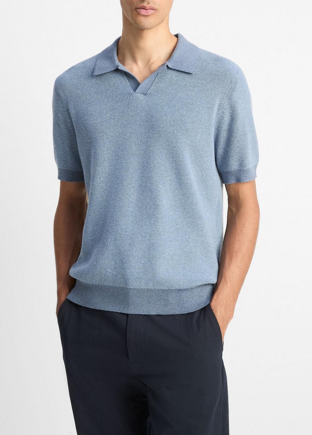 Men's Colorblocked Feed-Stripe Cotton-Cashmere Johnny-Collar Sweater, Light Heather Ripple/california Rain, Size L Vince