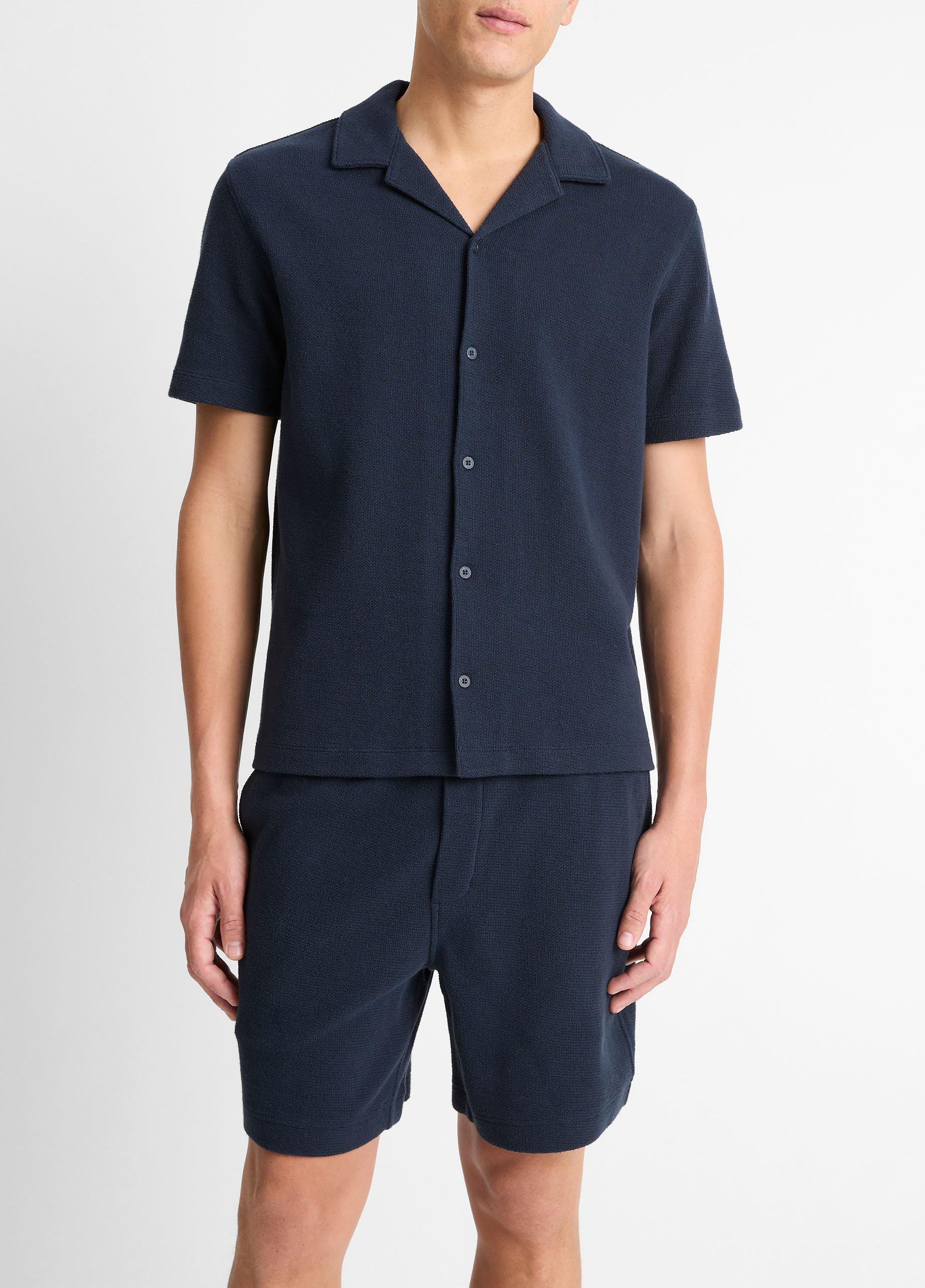 Men's Cotton Bouclé Cabana Shirt, Coastal Blue, Size XL Vince by Vince