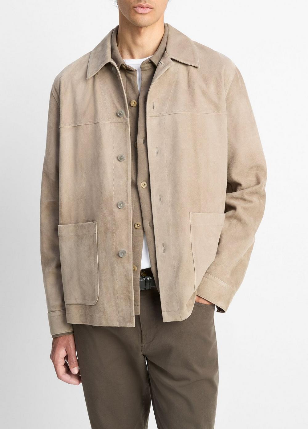 Men's Suede Shirt Jacket, Putty, Size S Vince