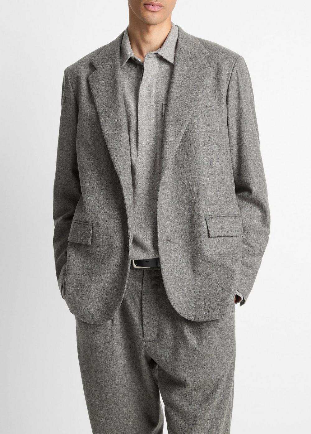 Men's Italian Wool-Blend Flannel Blazer, Medium Heather Grey, Size XL Vince