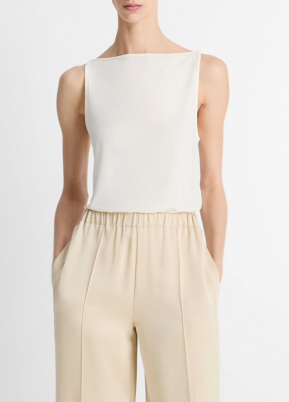 Women's Matte Jersey Boat-Neck Tank, Ivory, Size XS Vince