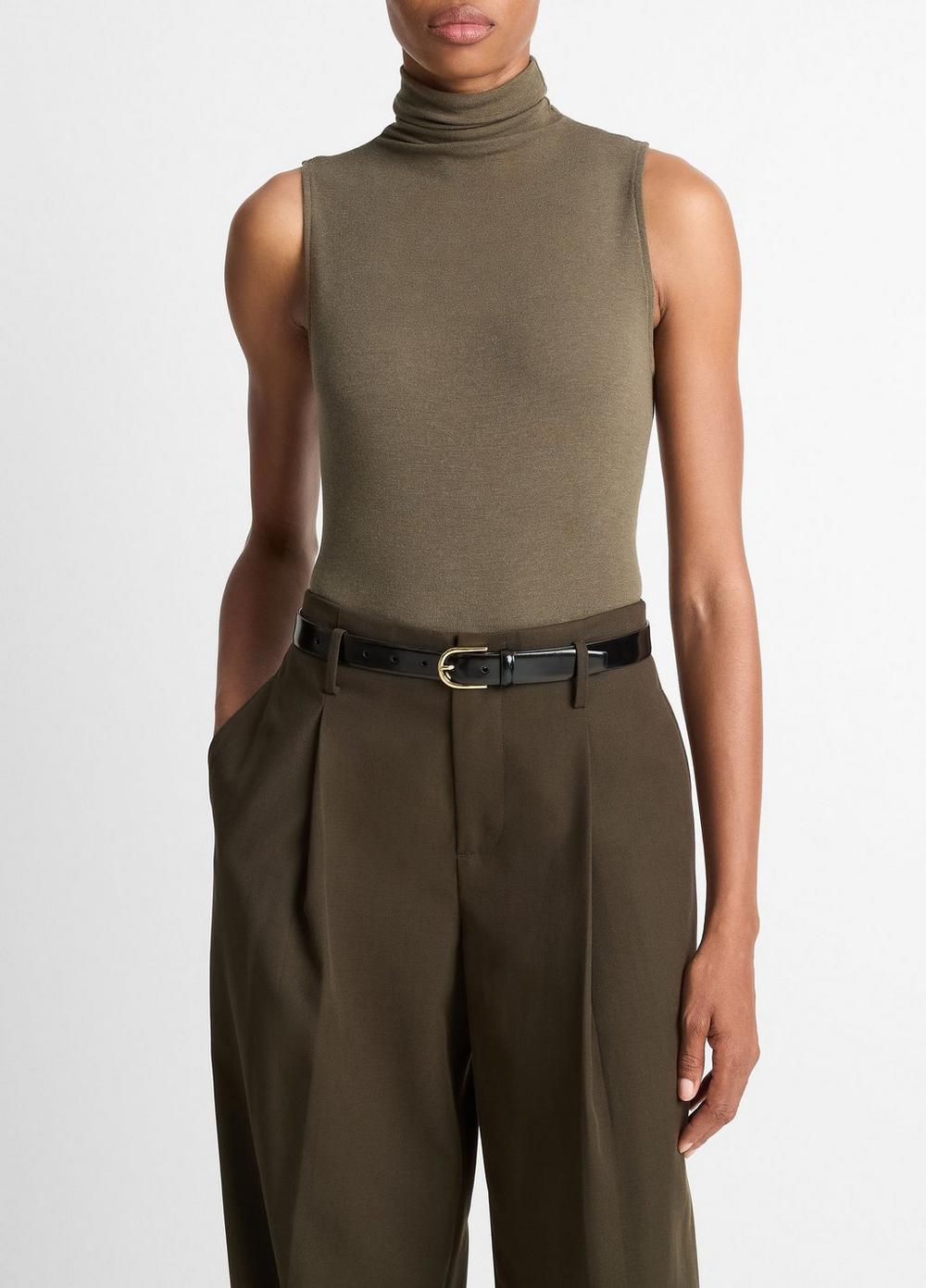 Women's Sleeveless Turtleneck, Heather Cypress, Size XL Vince