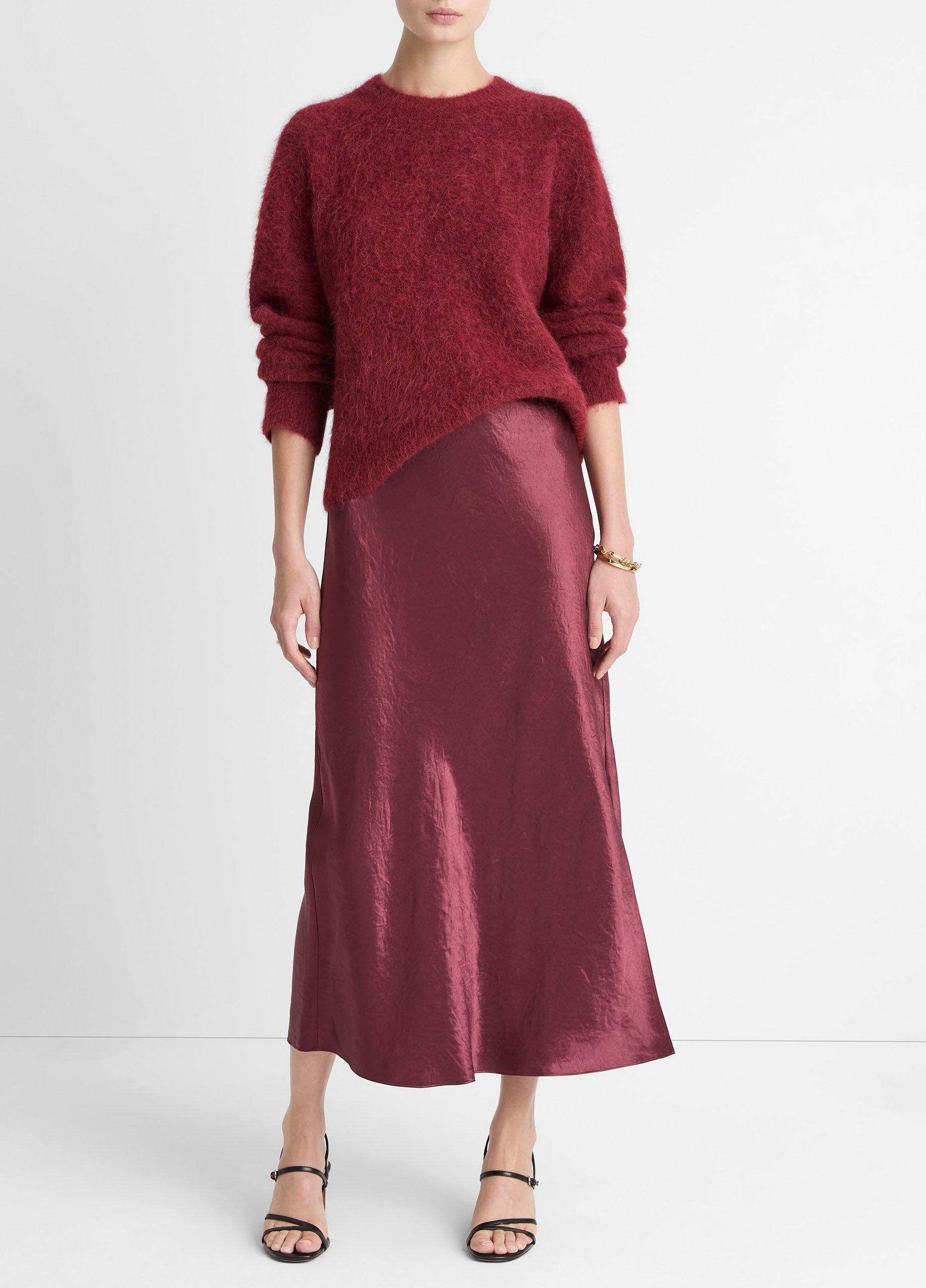 Women's Satin Side-Slit Slip Skirt, Bordeaux, Size XS Vince