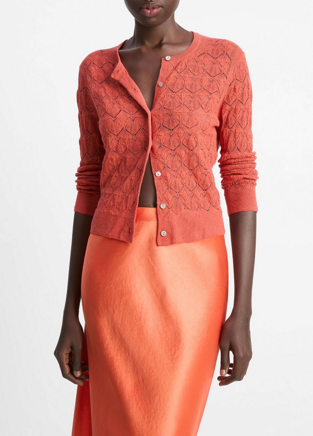 Women's Lace-stitch Cotton Cardigan, Terra, Size XXS Vince