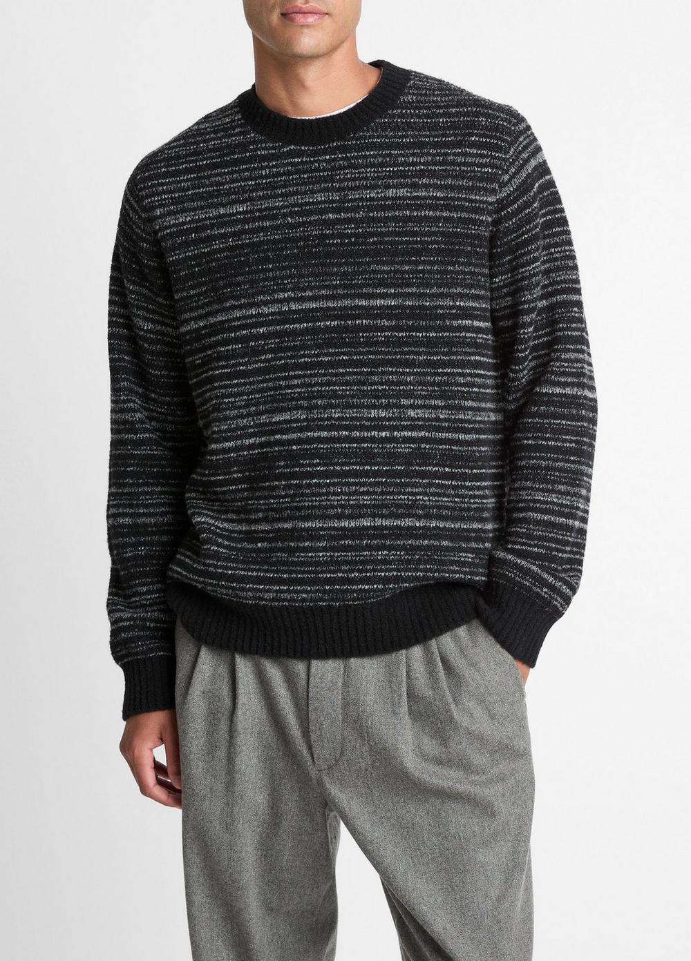 Men's Marled Stripe Merino Wool-Blend Sweater, Black/medium Heather Grey, Size XS Vince