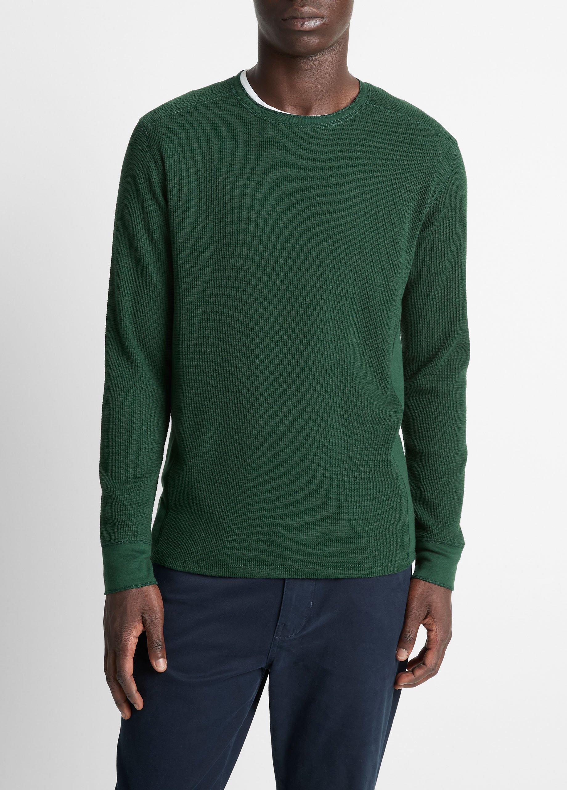 Men's Pima Cotton-Blend Thermal Long-Sleeve T-Shirt, Maze, Size M Vince